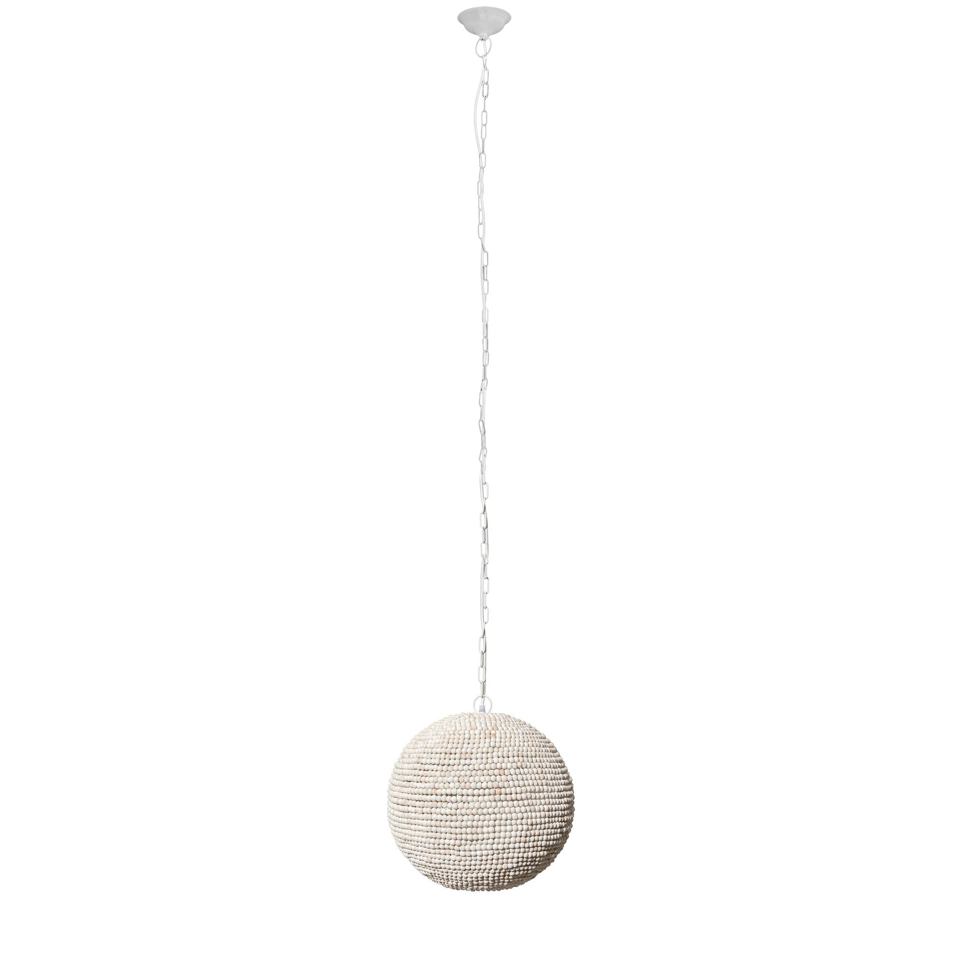Theta White-Washed Wood Beaded Pendant Light shown from another angle.