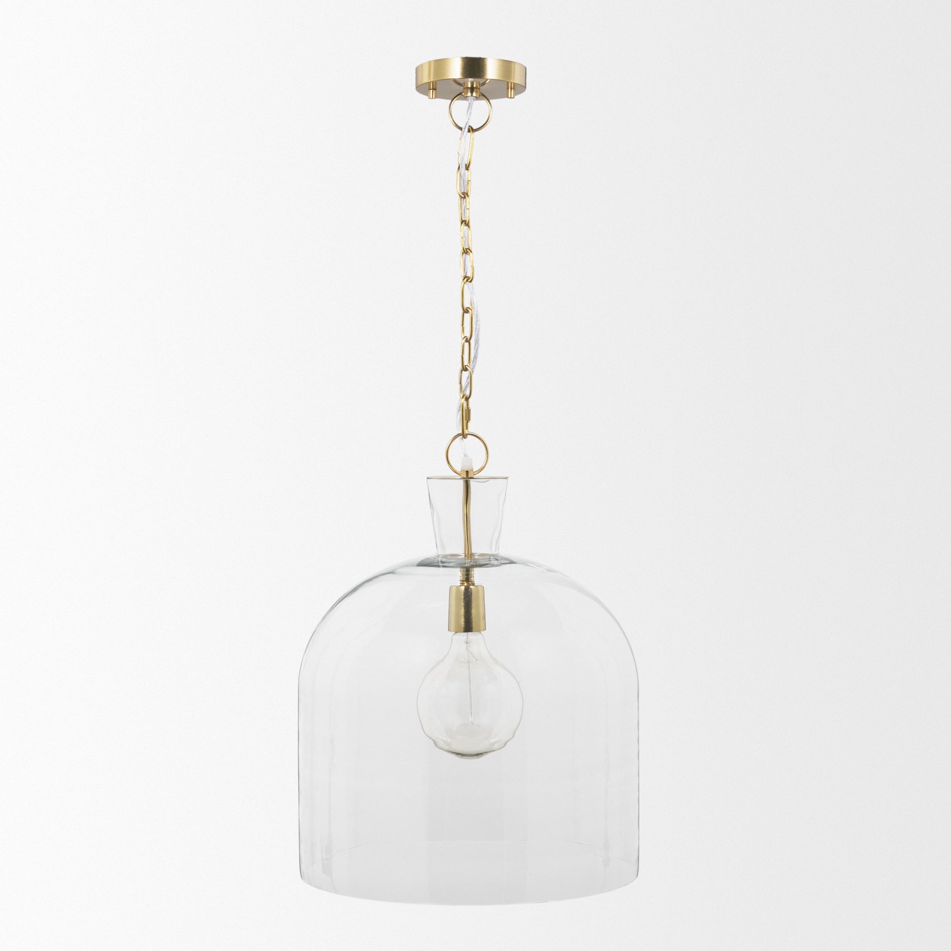 Sadah Large Clear Blown Glass w/ Gold Metal Pendant Light shown from another angle.