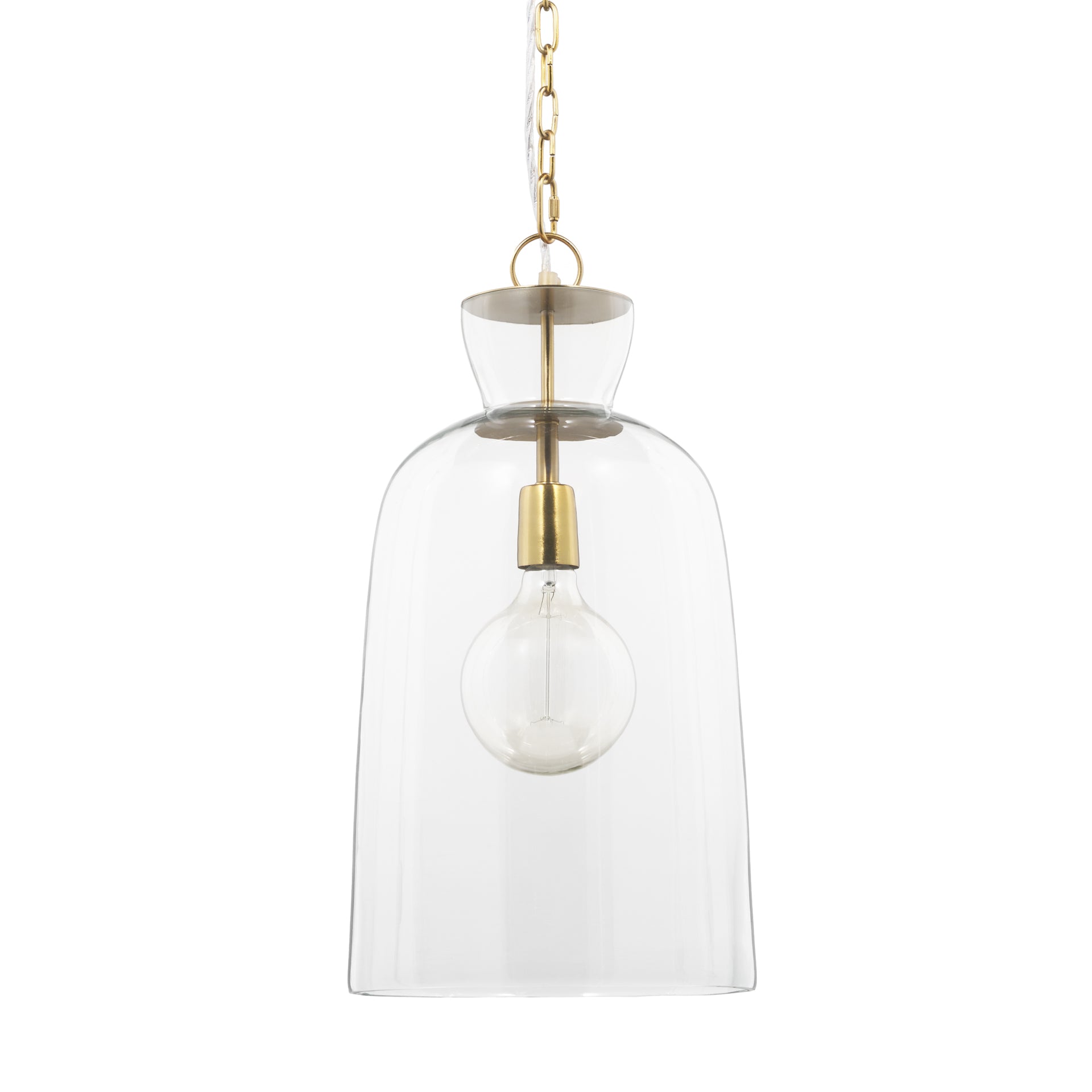 Sadah Tall Clear Blown Glass w/ Gold Metal Pendant Light — a Mercana pendant light at Laurie Yapp Home.