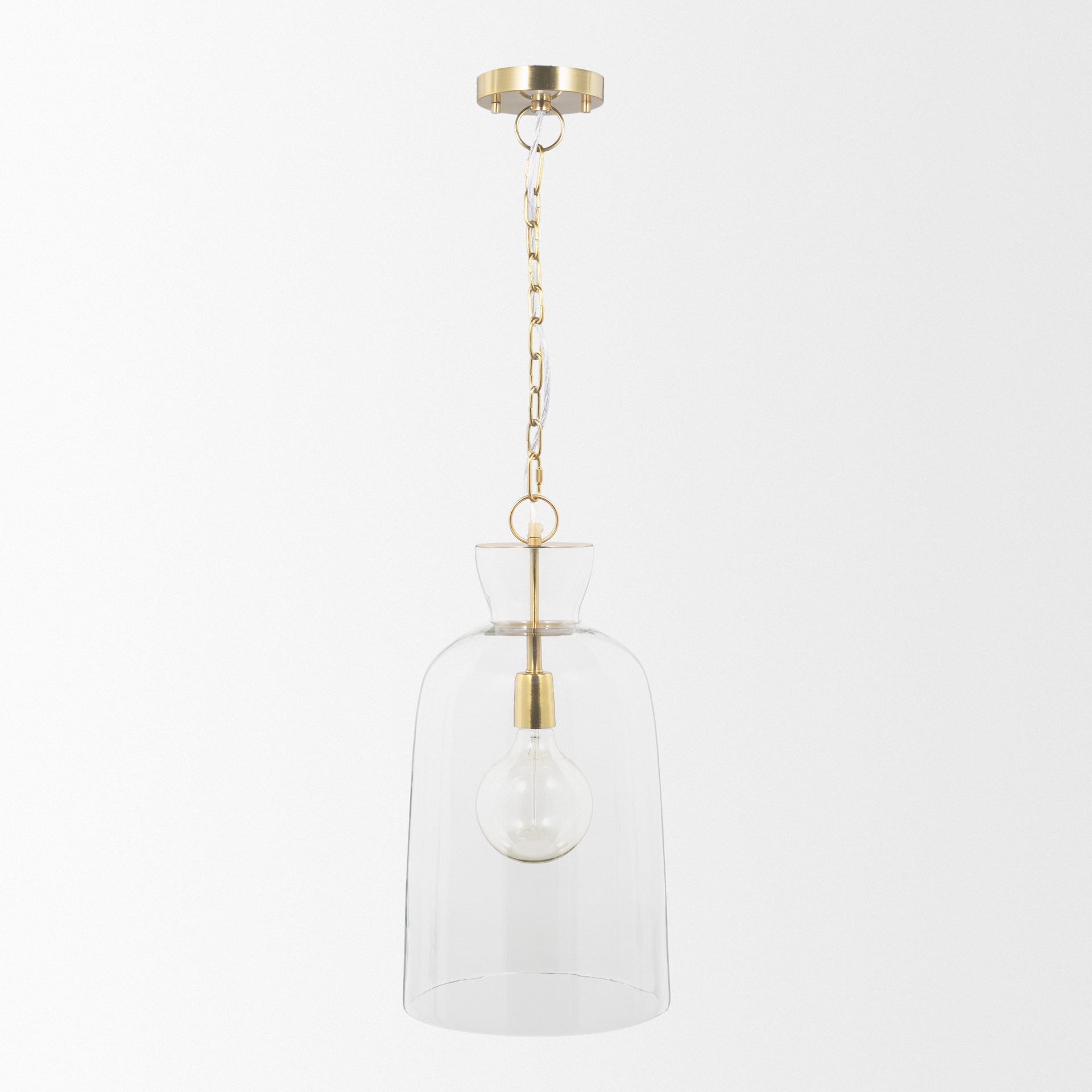 Sadah Tall Clear Blown Glass w/ Gold Metal Pendant Light shown from another angle.