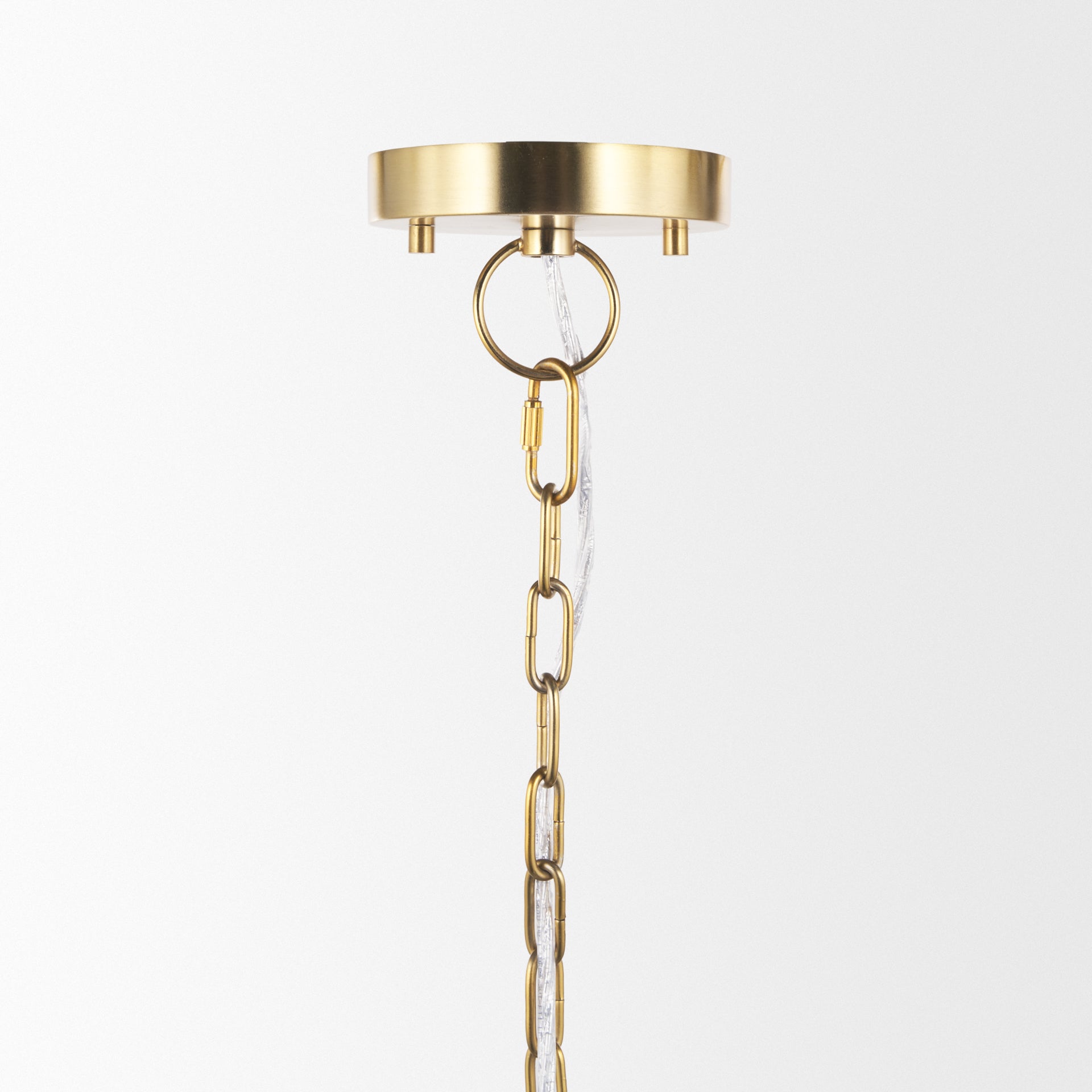 Sadah Tall Clear Blown Glass w/ Gold Metal Pendant Light shown from a different angle to reveal its silhouette.