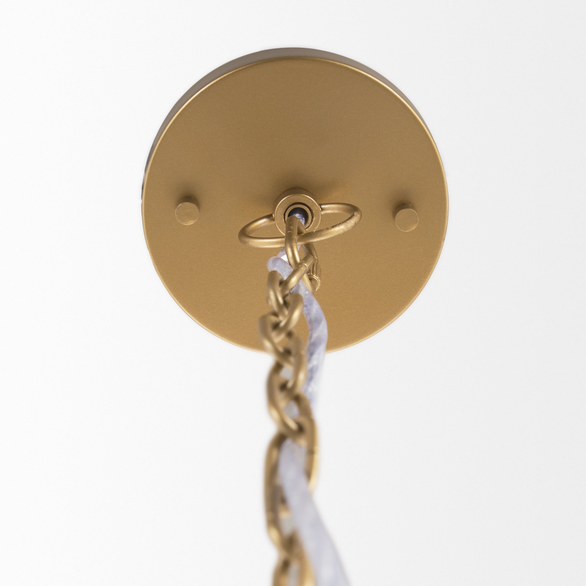 Profile view of the Sanne Antiqued Gold Metal w/ Silver Foil Large Pendant Light.