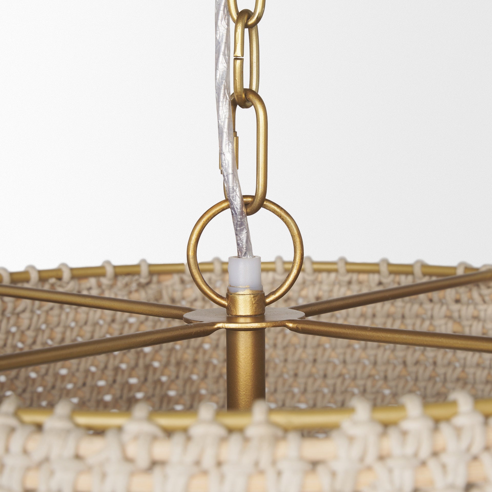 Tosha 1-Light Tapered Cotton Rope Drum Pendant viewed from the side.