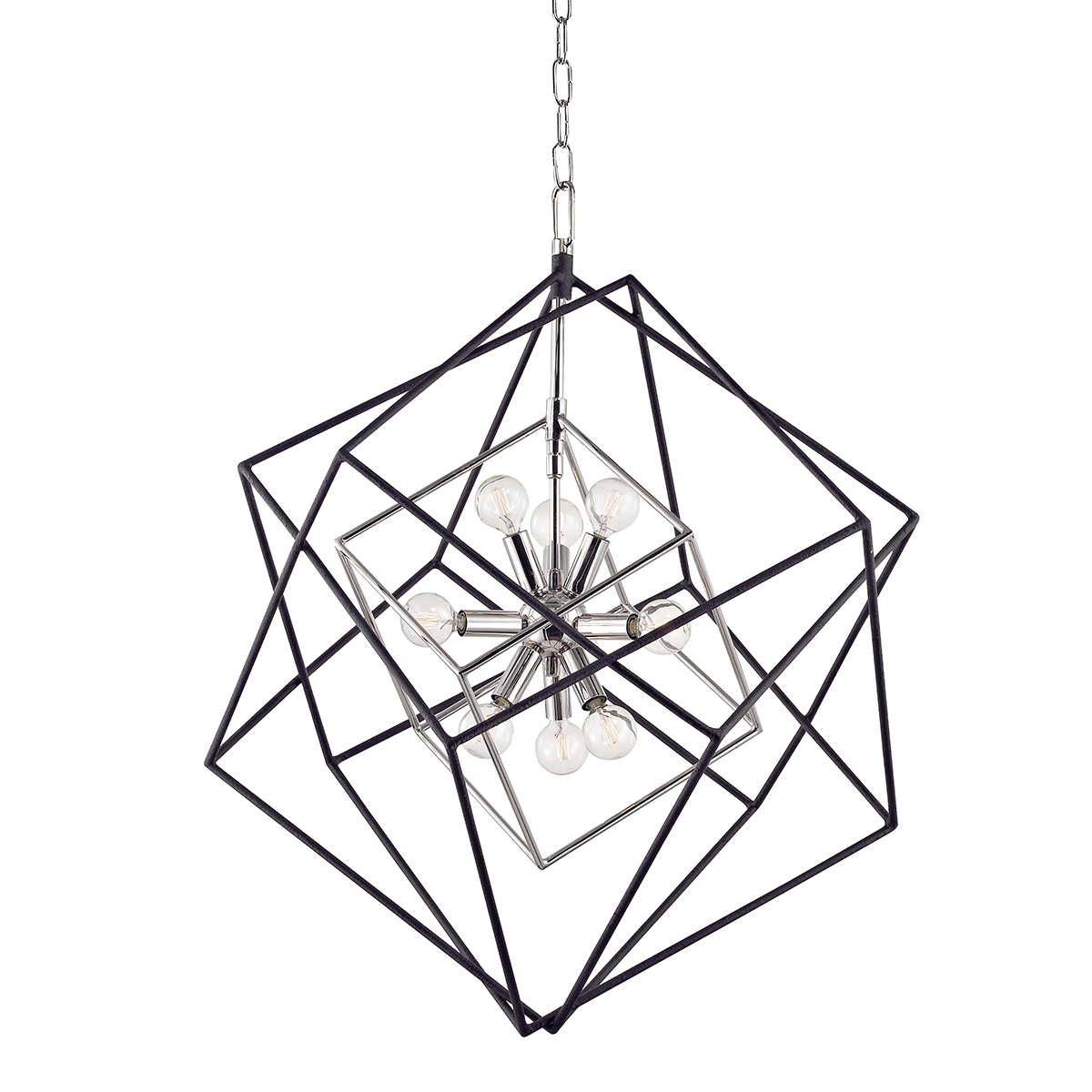 Roundout Chandelier 26" in polished nickel shown from a second angle to highlight the frame, arms, and shade detail.