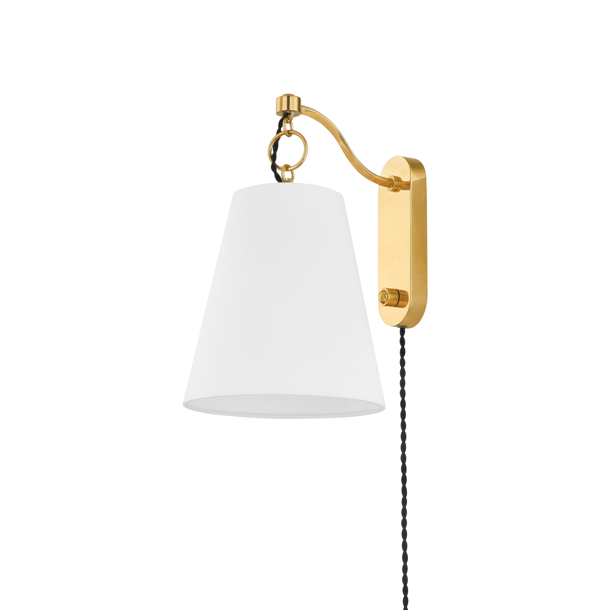 Joan Plug-In Sconce in aged brass — a Hudson Valley plug-in sconce for bedrooms, living rooms, and reading nooks at Laurie Yapp Home.