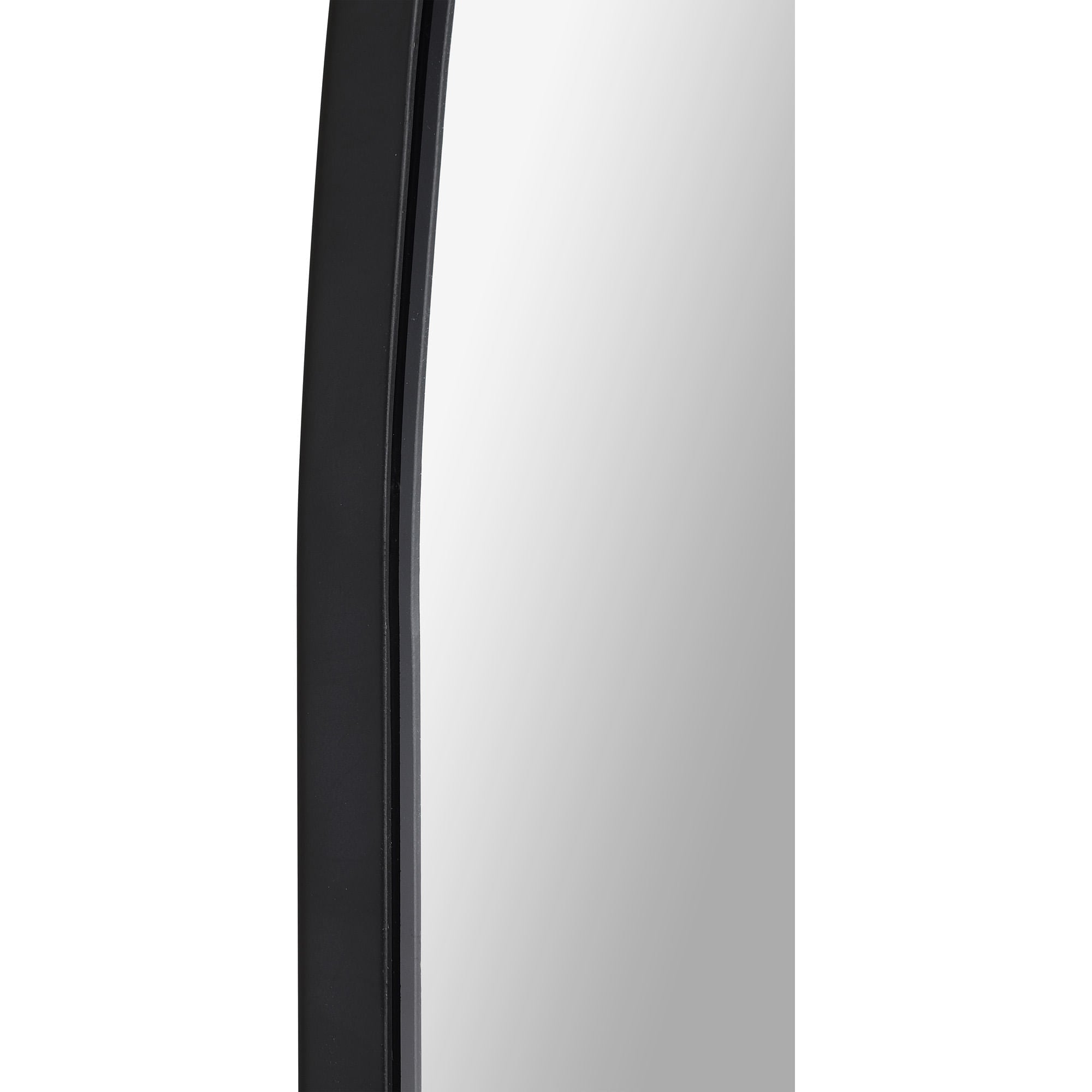 Close-up of the Lamia mirror's black frame, showcasing its curved edge.