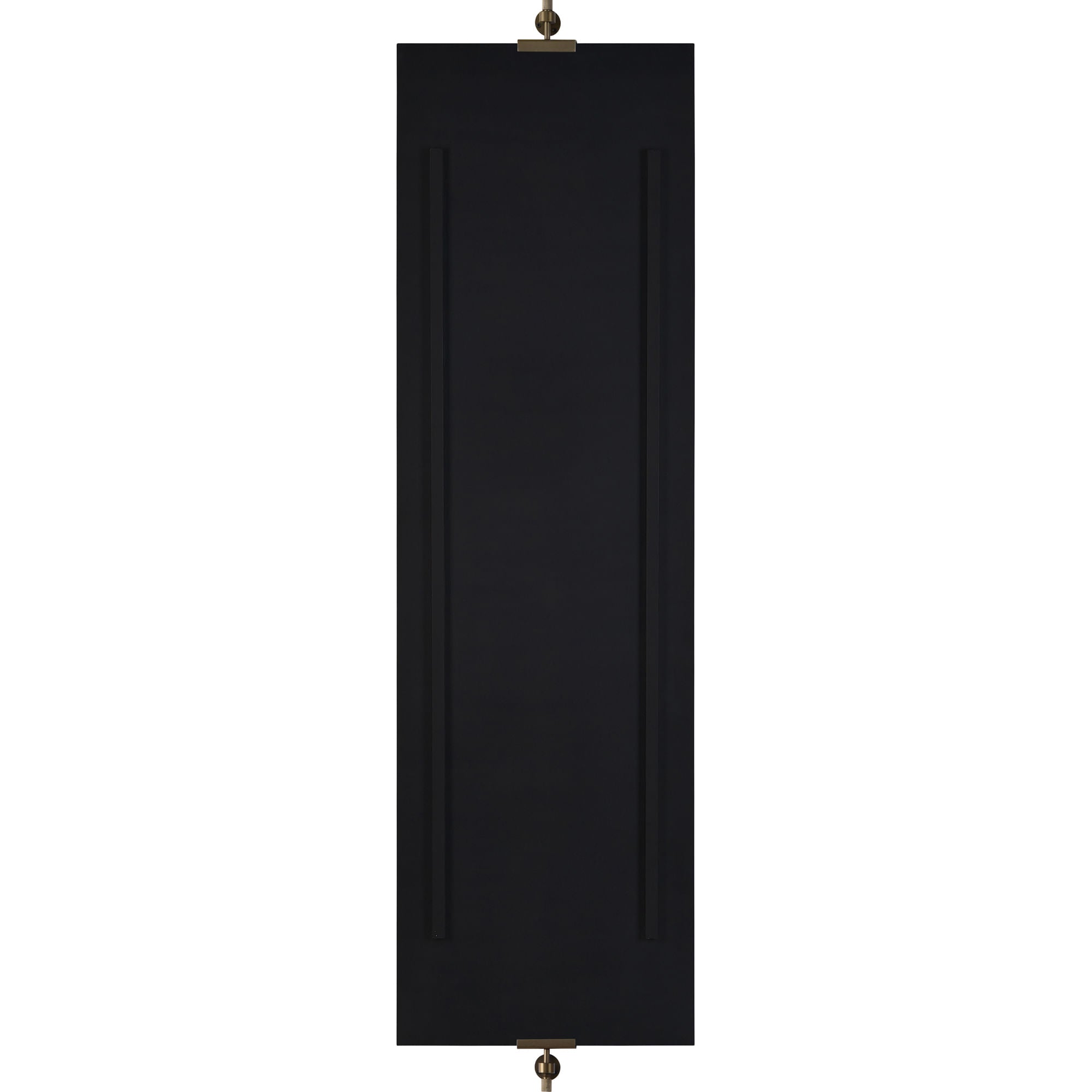 Ashlar mirror with a solid black backing and bronze hardware, showcasing a modern style.