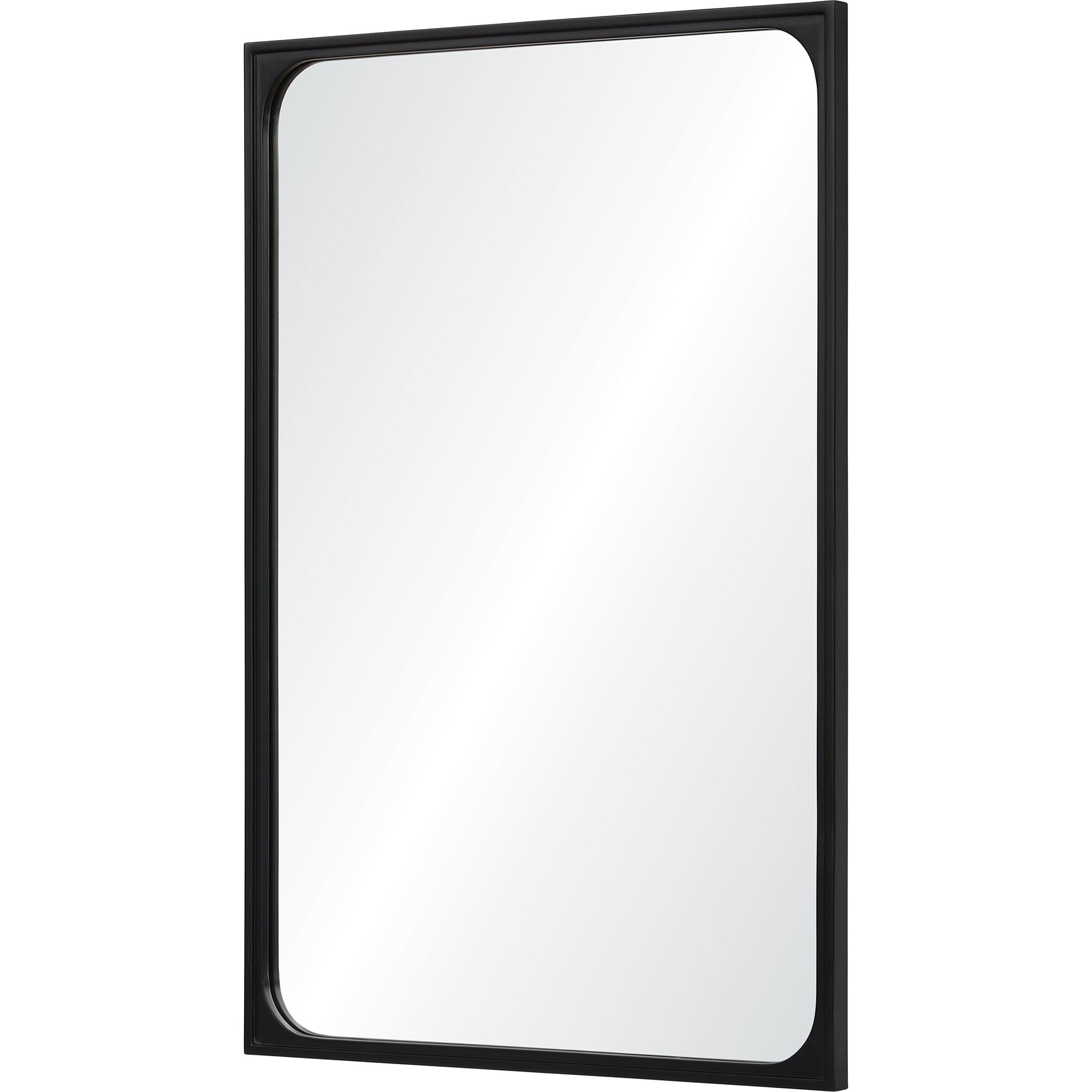 Sorella mirror by Renwil with a sleek black frame and rounded corners, reflecting light.