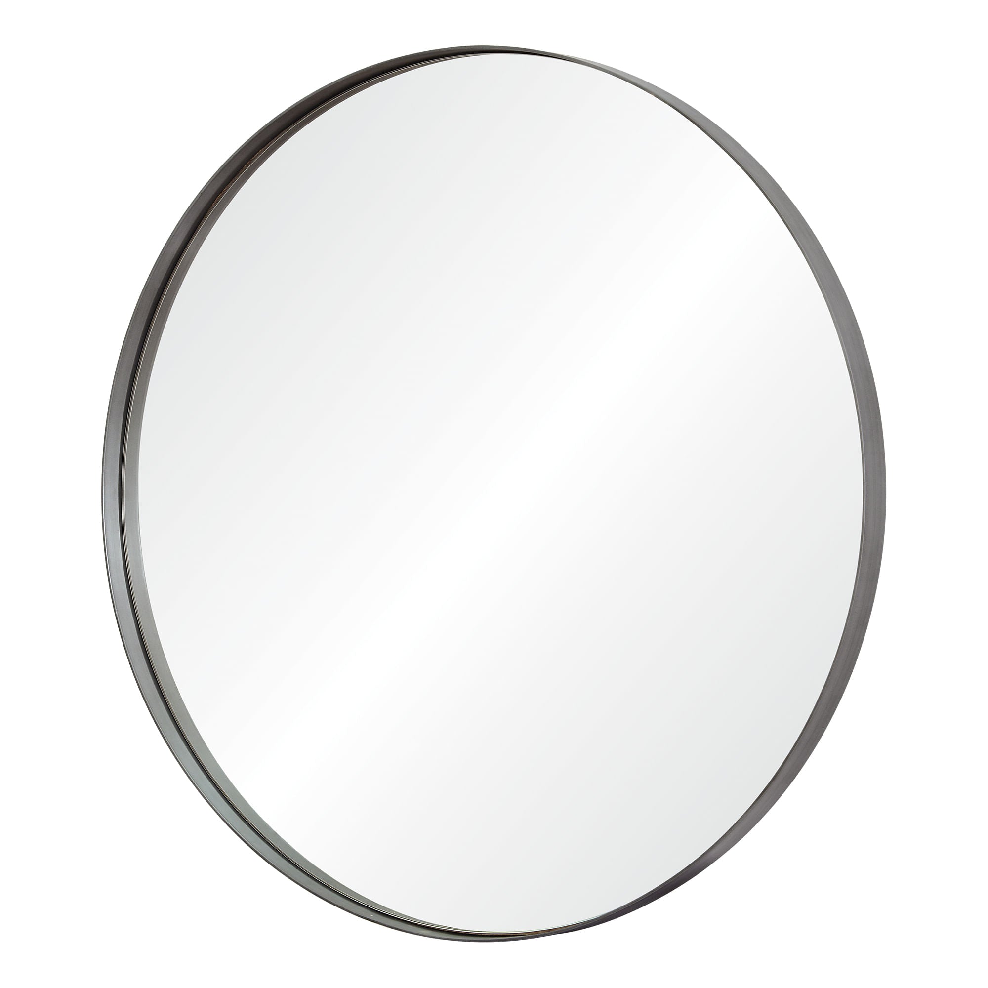 Lester mirror by Renwil, round design with a sleek metal frame in dark finish.