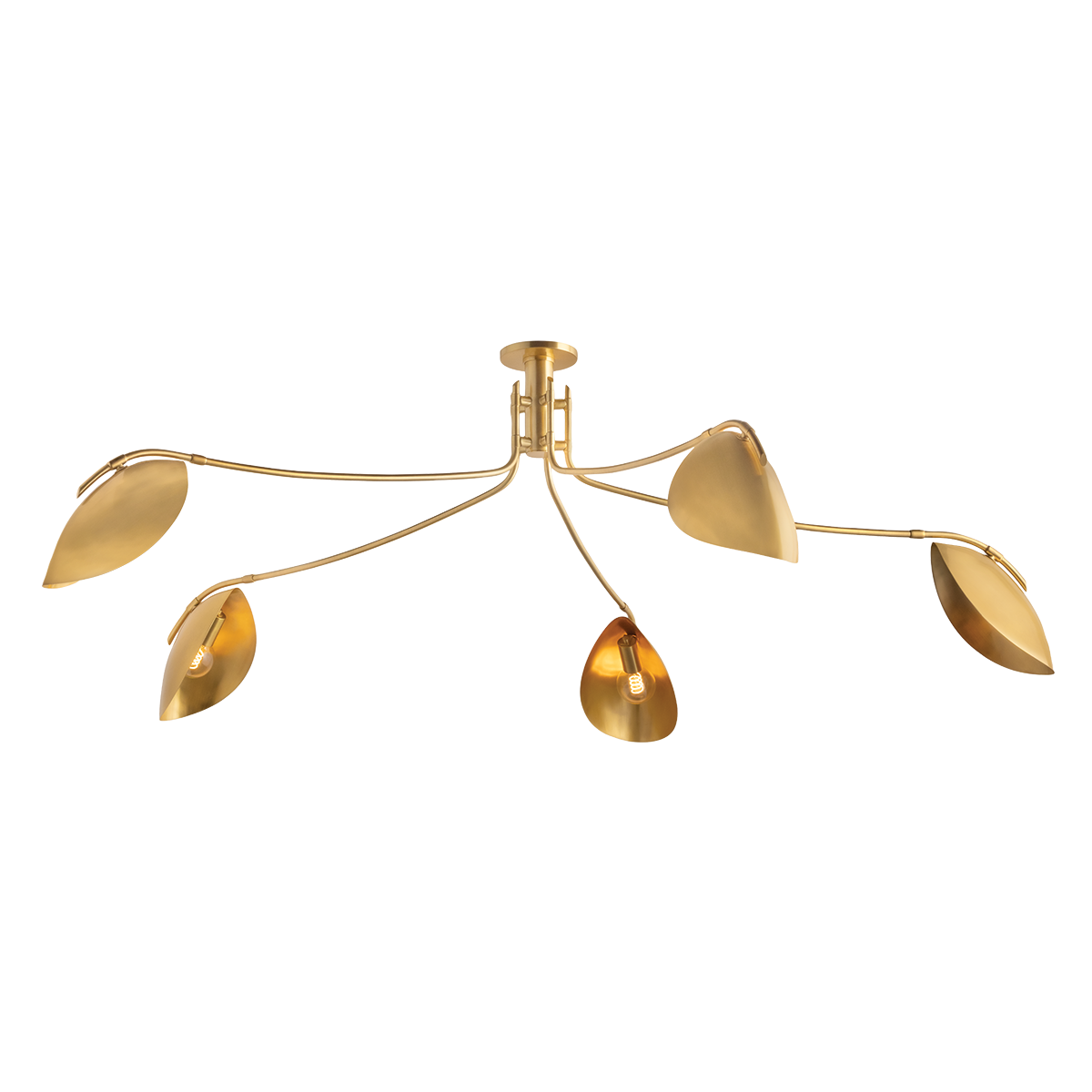 Avondale Semi Flush 72" in aged brass shown from a second angle to highlight the shade profile and mounting canopy.