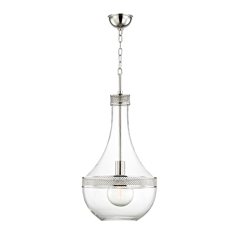 Hagen Pendant 14" in polished nickel shown from the front to reveal the shade shape and metal detail.