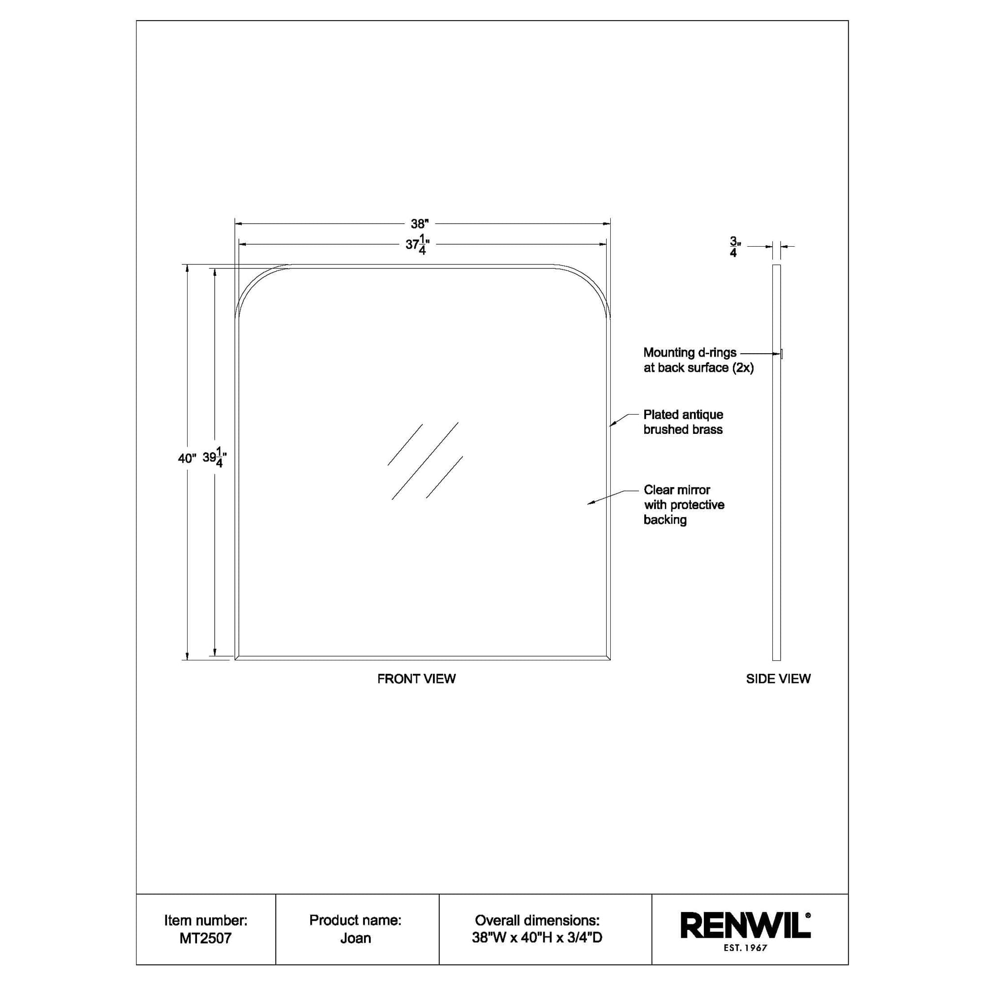 Diagram of Joan mirror with dimensions and details of construction.