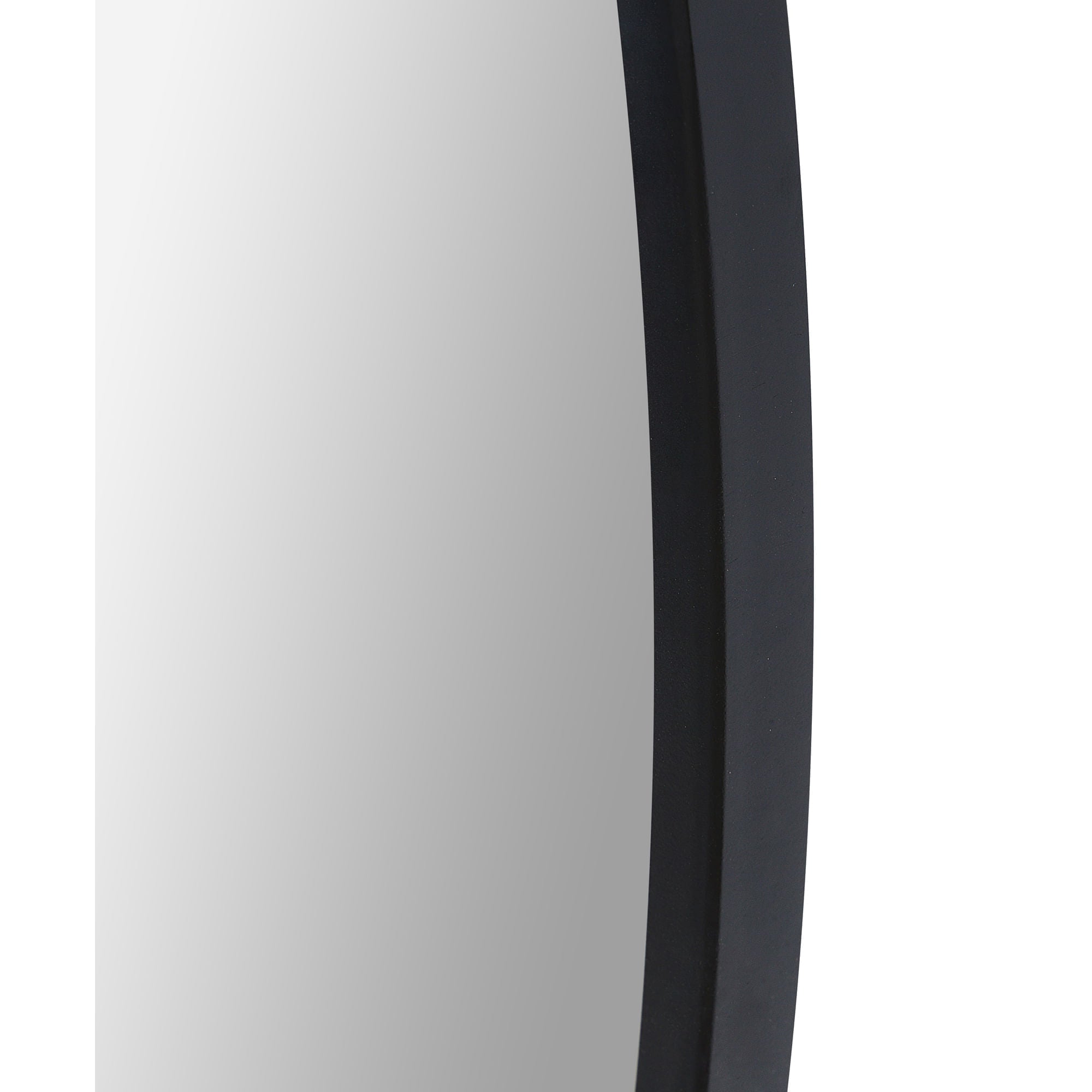 Cori mirror by Renwil, detailed view of the smooth black frame edge and mirror surface.