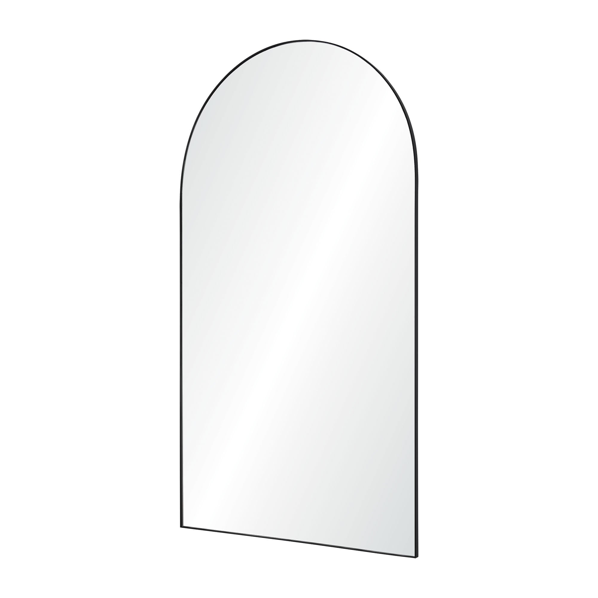 Farida mirror by Renwil, arched top, clear reflective surface with black trim.