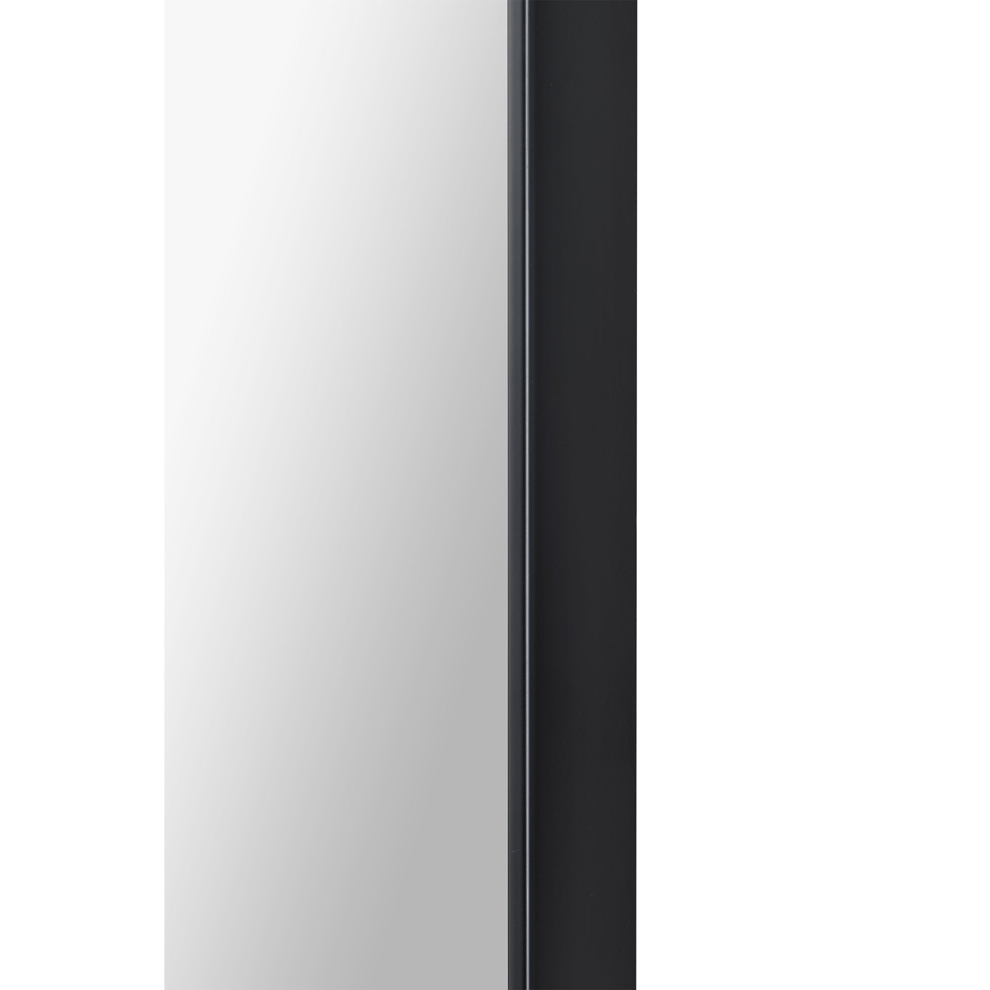 Farida mirror by Renwil, close-up of black frame edge with clear reflective surface.
