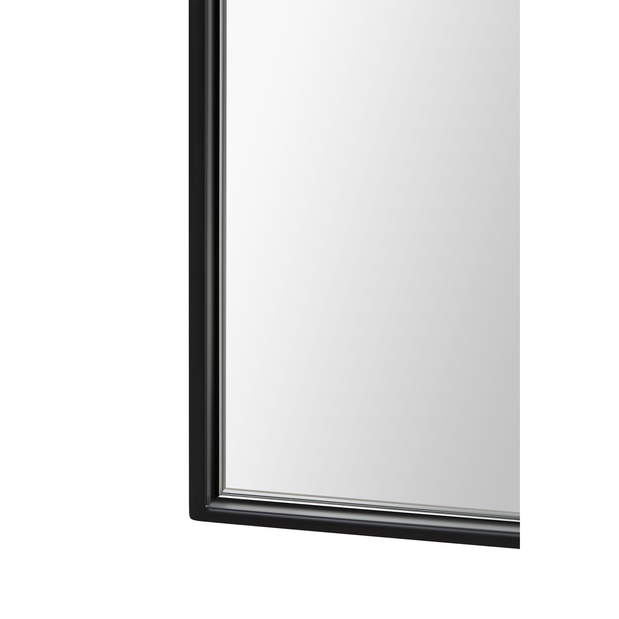 Farida mirror by Renwil, detailed view of black frame with a reflective surface.