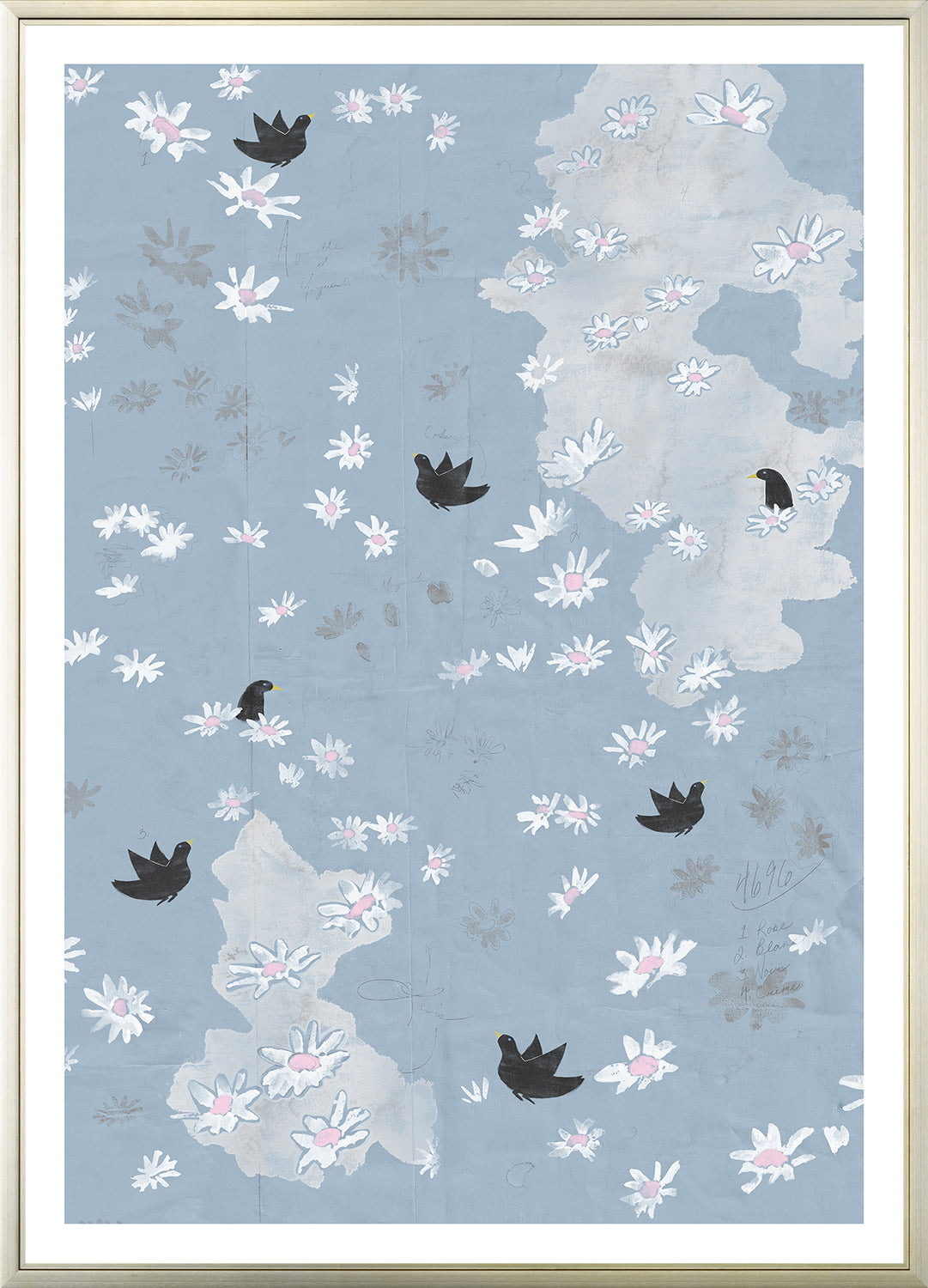 Oiseaux Noirs Sur Blue framed art print