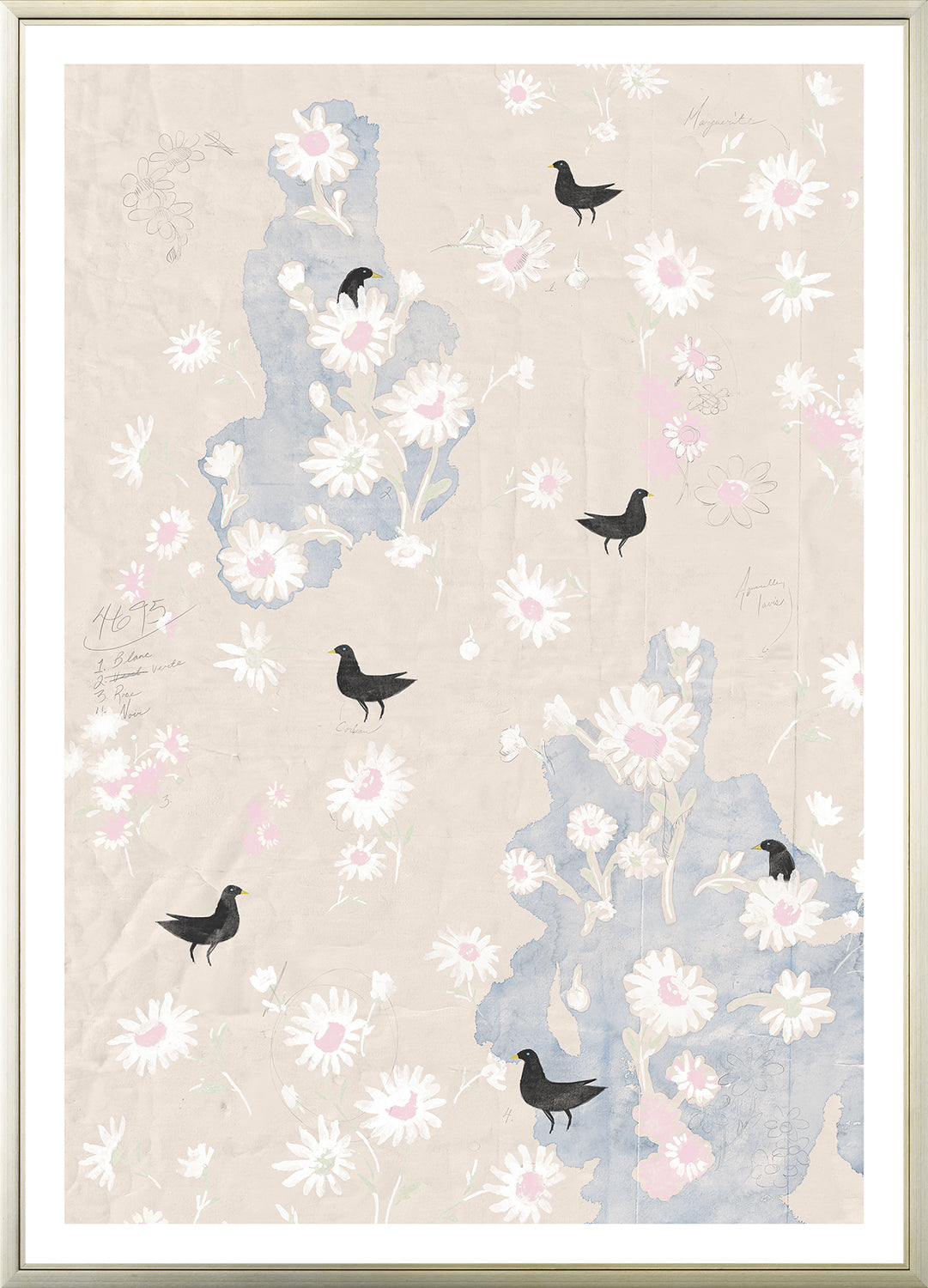Oiseaux Noirs Sur Creme framed art print