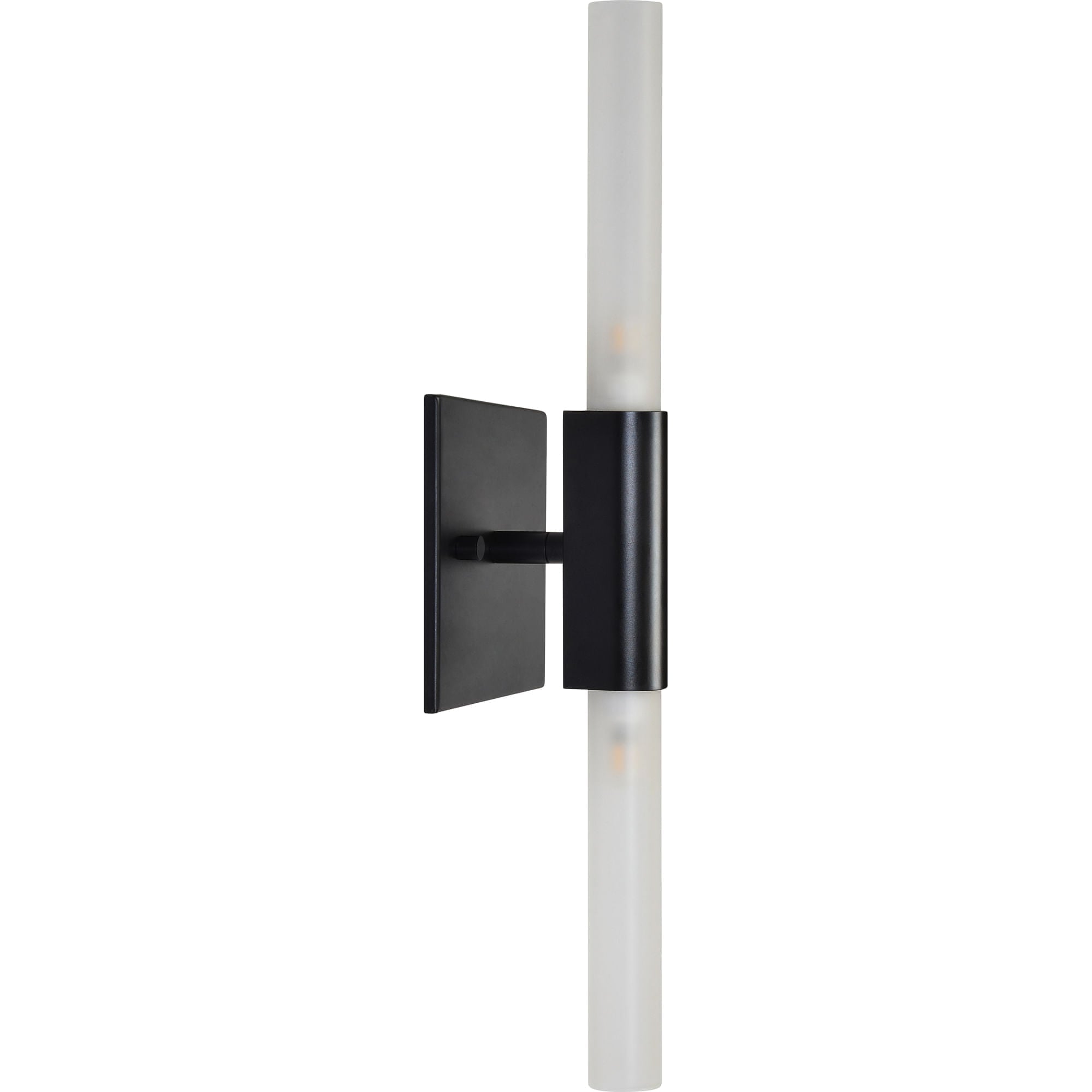 Lina wall sconce featuring a sleek black base and frosted glass tube.