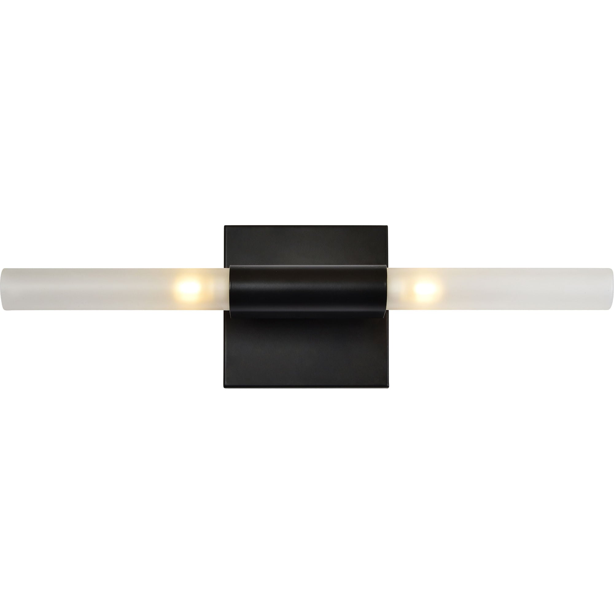 Lina wall sconce with two frosted glass tubes and a black rectangular base.