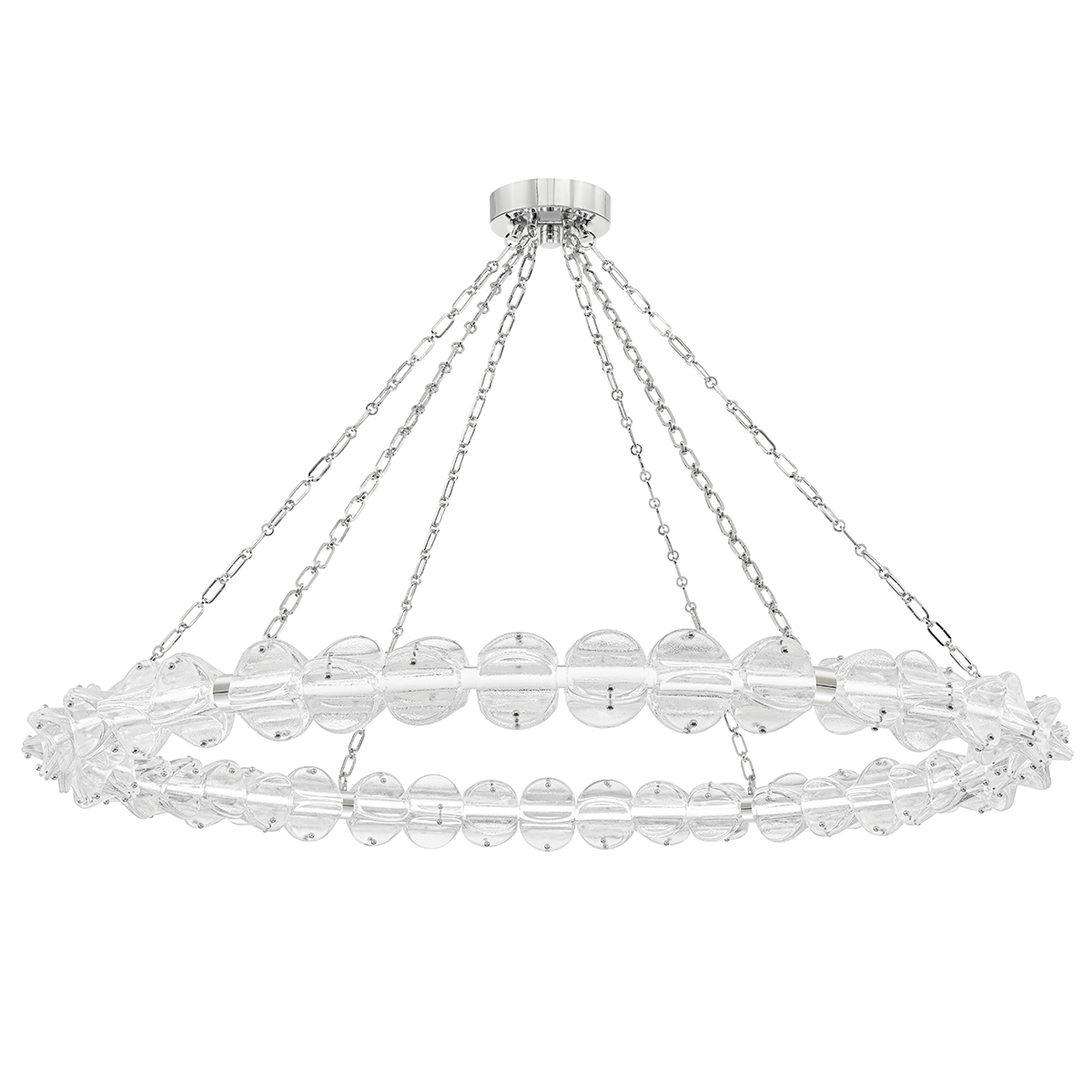 Lindley Chandelier 55" in polished nickel shown from a second angle to highlight the frame, arms, and shade detail.