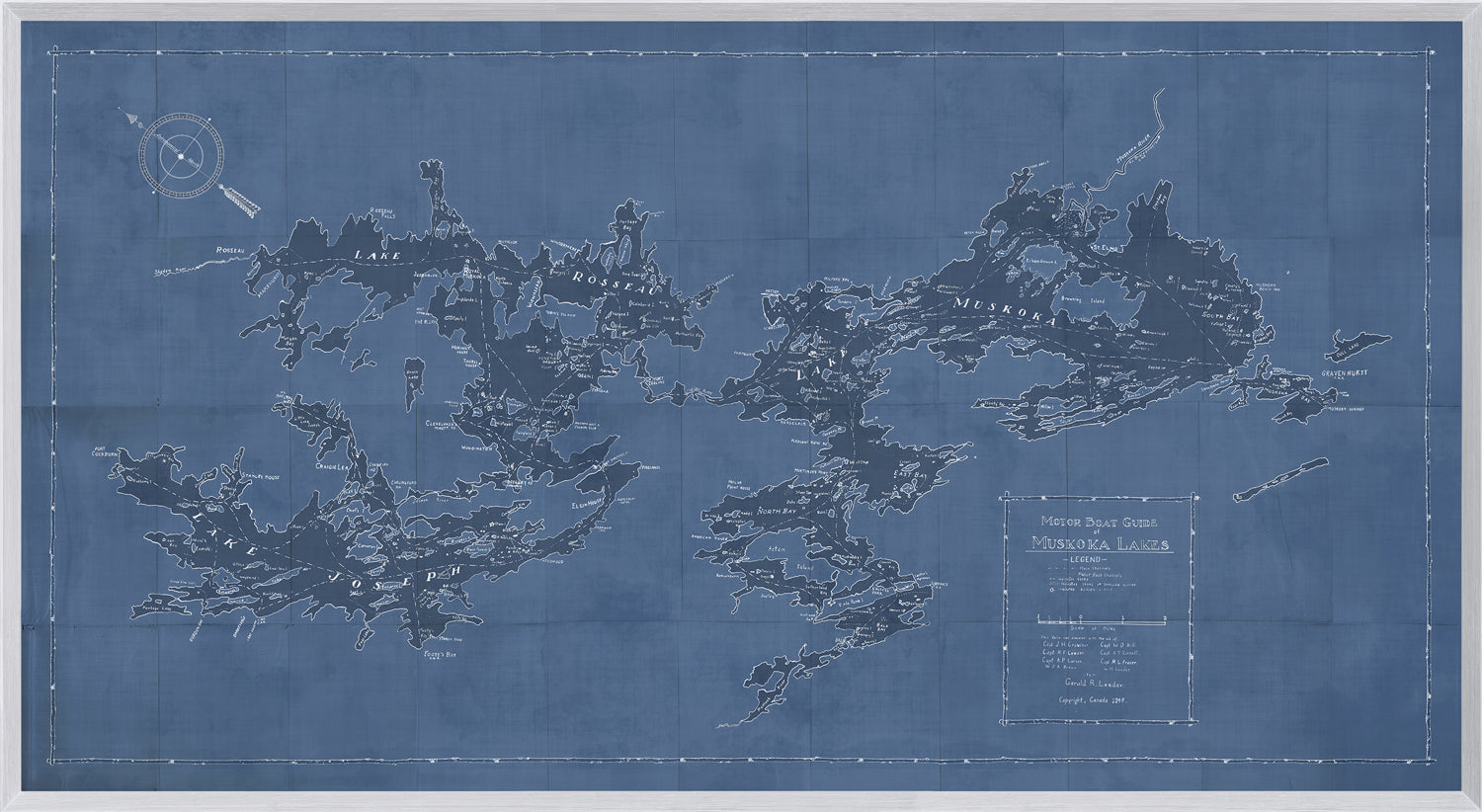 Map – Motorboat Guide of Muskoka Lakes — architecture and travel fine art print in cool tones at Laurie Yapp Home