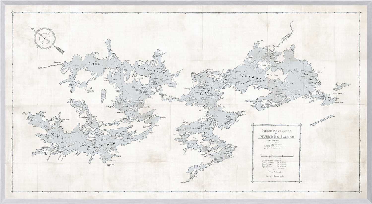 Map – Motorboat Guide of Muskoka Lakes — architecture and travel fine art print shown from another angle