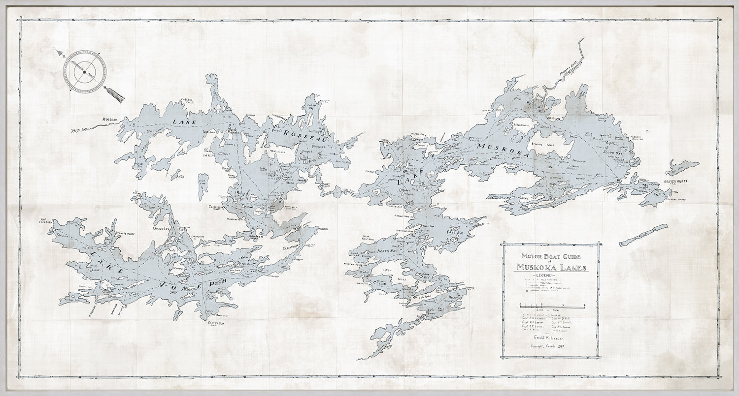 Map – Motorboat Guide of Muskoka Lakes — architecture and travel fine art print shown from another angle