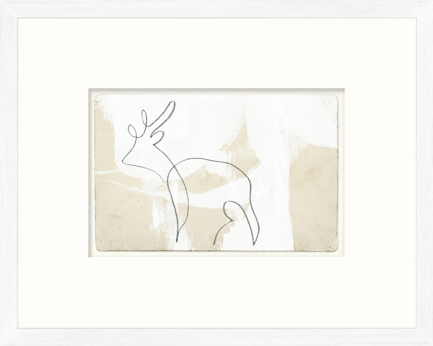 One Line – Deer wall art featuring a minimalist deer outline on a textured beige background