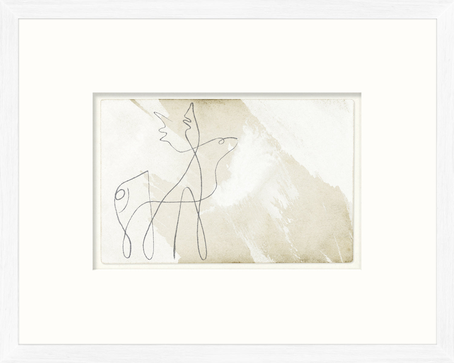 One Line – Moose wall art featuring a minimalist moose design in black line art on a beige background.