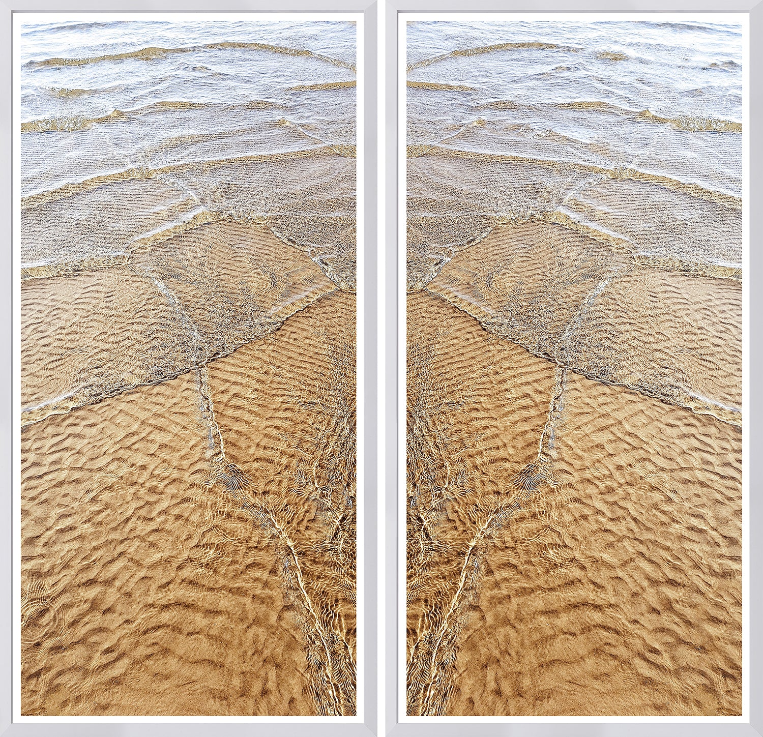 Golden Shallows wall art featuring textured sandy beach patterns and gentle water ripples.