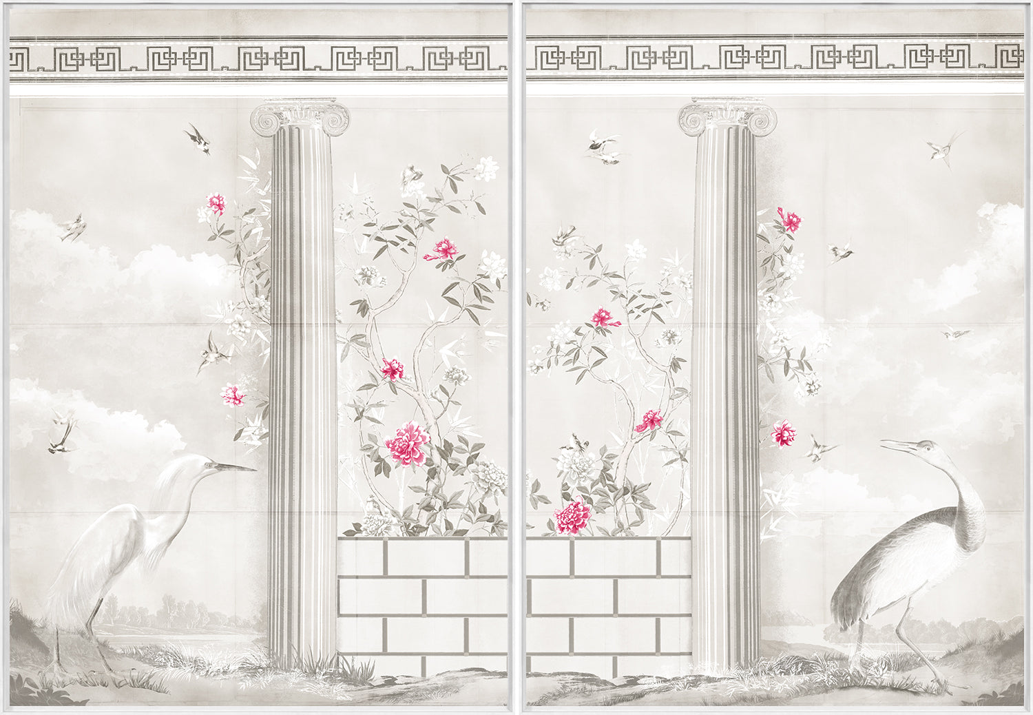 Greco-Roman Aviary Diptych — architecture and travel fine art print in neutral tones at Laurie Yapp Home