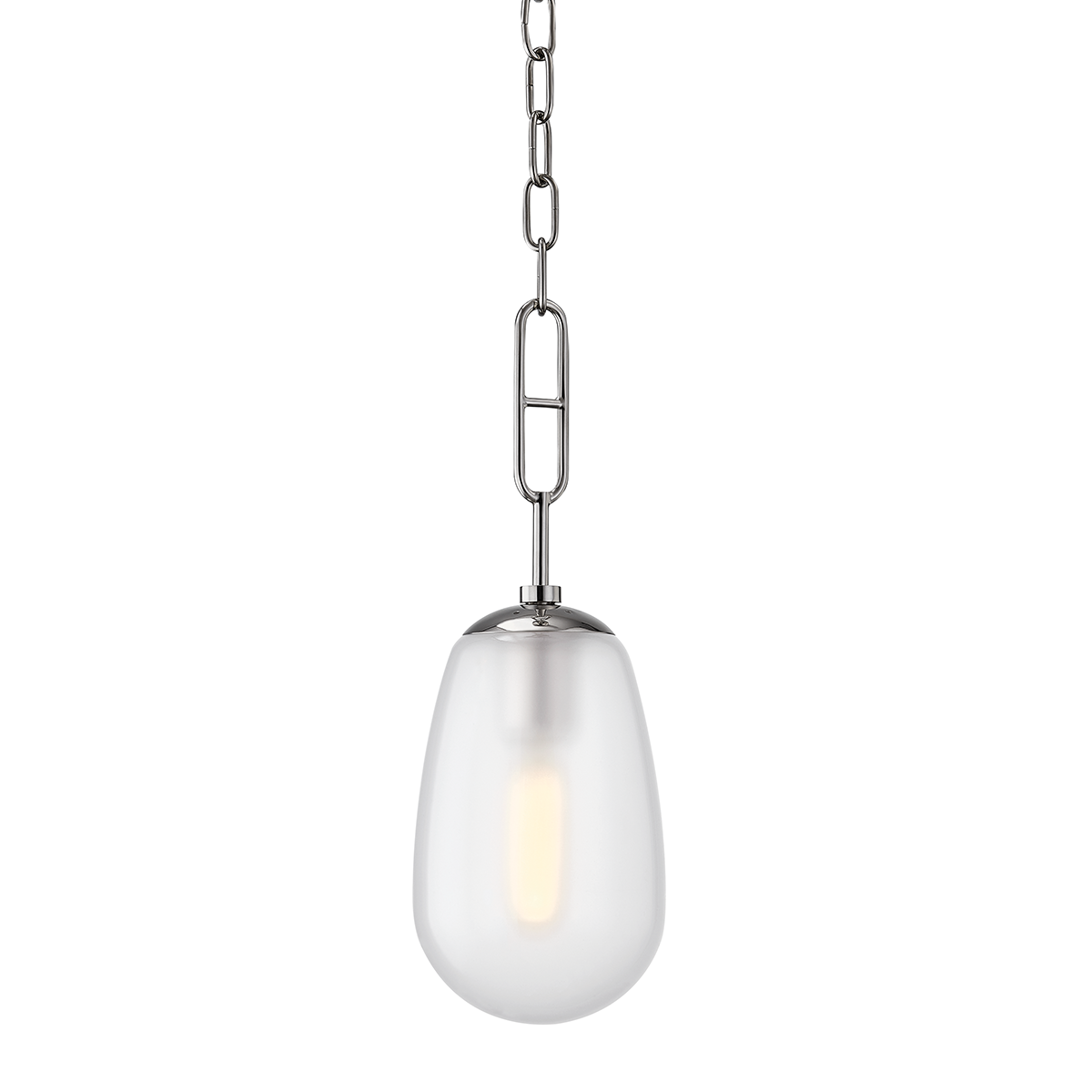 Bruckner Pendant in polished nickel shown from a second angle to highlight the shade shape and metal detail.