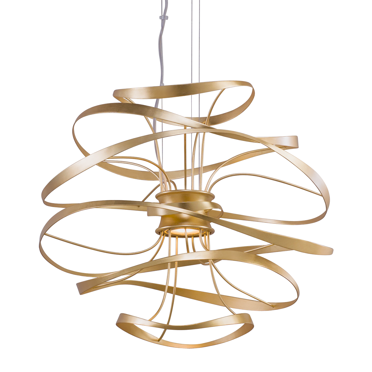 Calligraphy Chandelier 26" x 24" in Gold Leaf and Stainless Steel — a Corbett chandelier for dining rooms, entries, and living rooms at Laurie Yapp Home.