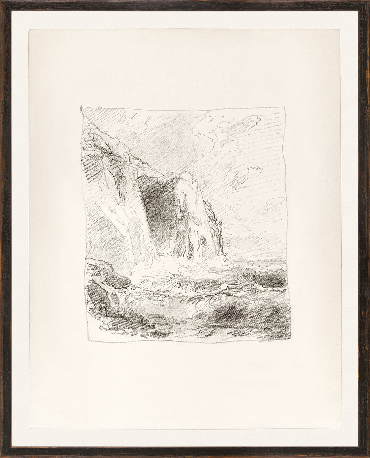 Folio Study – High Cliff II, C. 1878 wall art featuring a sketch of cliffs and ocean waves.