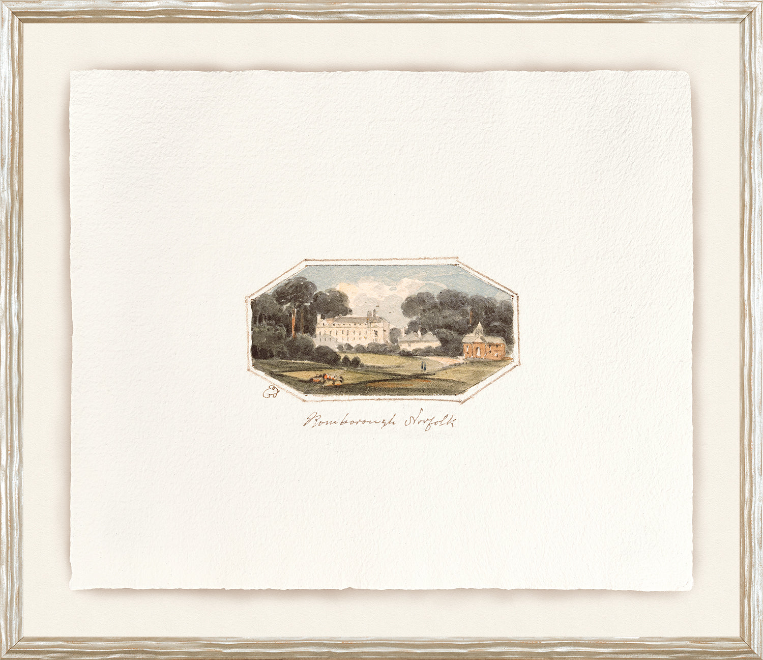 English Watercolours III C. 1790 wall art featuring a landscape with a white house and trees.