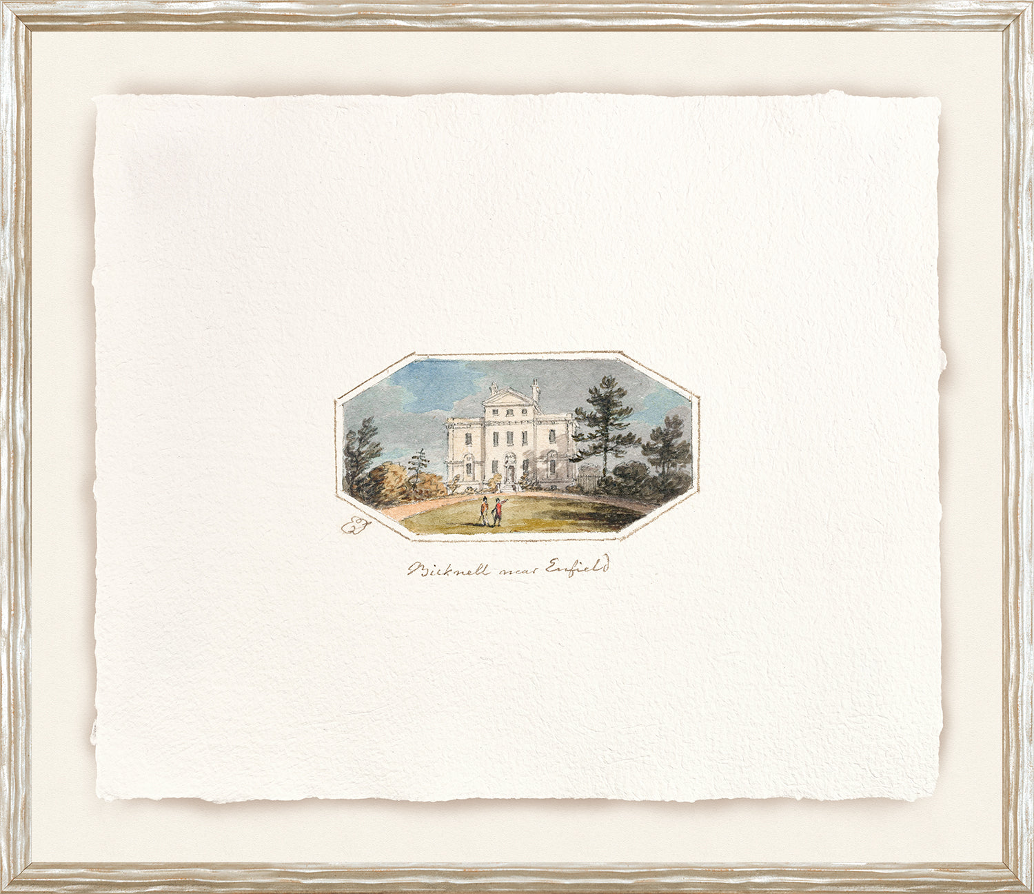 English Watercolours V C. 1790, depicting a house with trees, watercolor on textured paper.