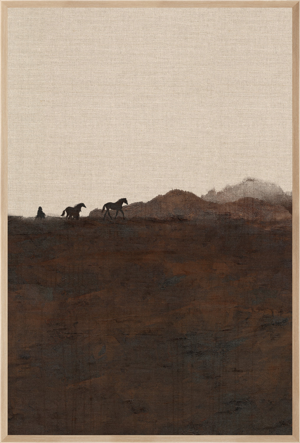 Chestnut Country V wall art featuring silhouetted horses against a textured brown landscape.