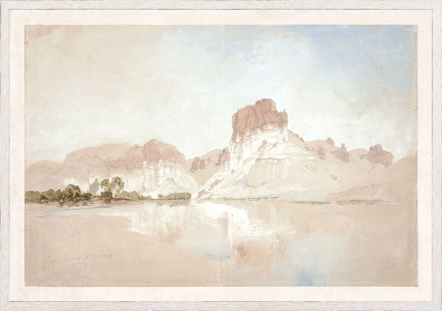 Moran – Green River, Wyoming II C. 1888, watercolor landscape with soft hues and reflections on water.