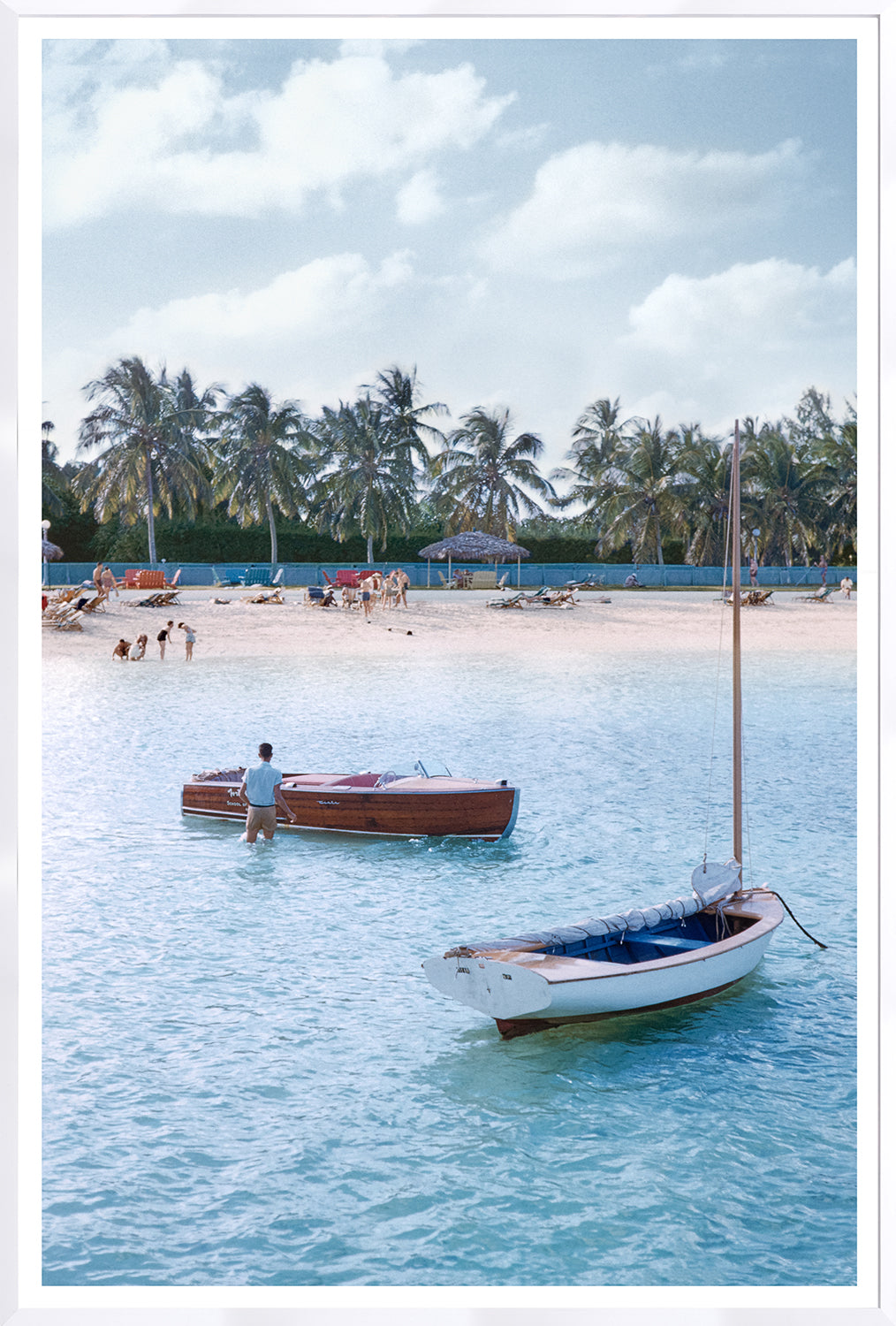 Toni Frissell – Florida C1954 wall art featuring boats in clear water with palm trees in the background