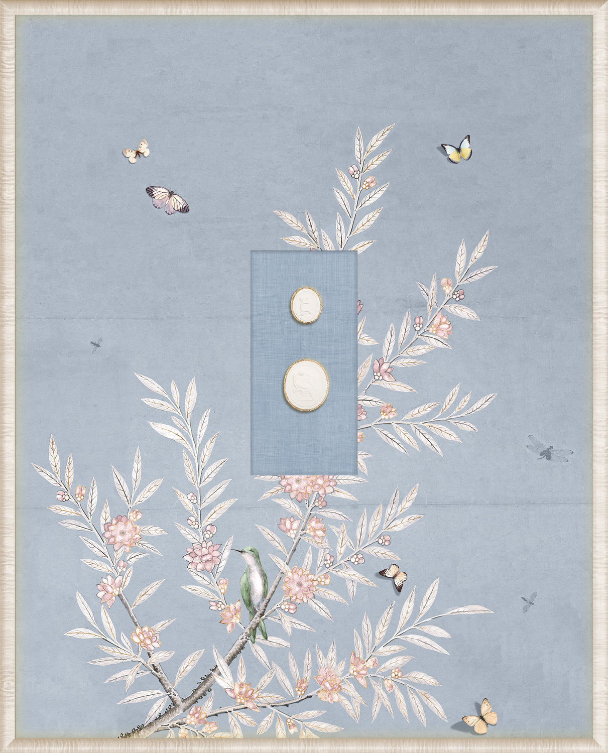 Grand Tour Intaglio – Spring Time Chinoiserie in Powder Blue II, Form VII framed art print, 16.75 × 20.75 in