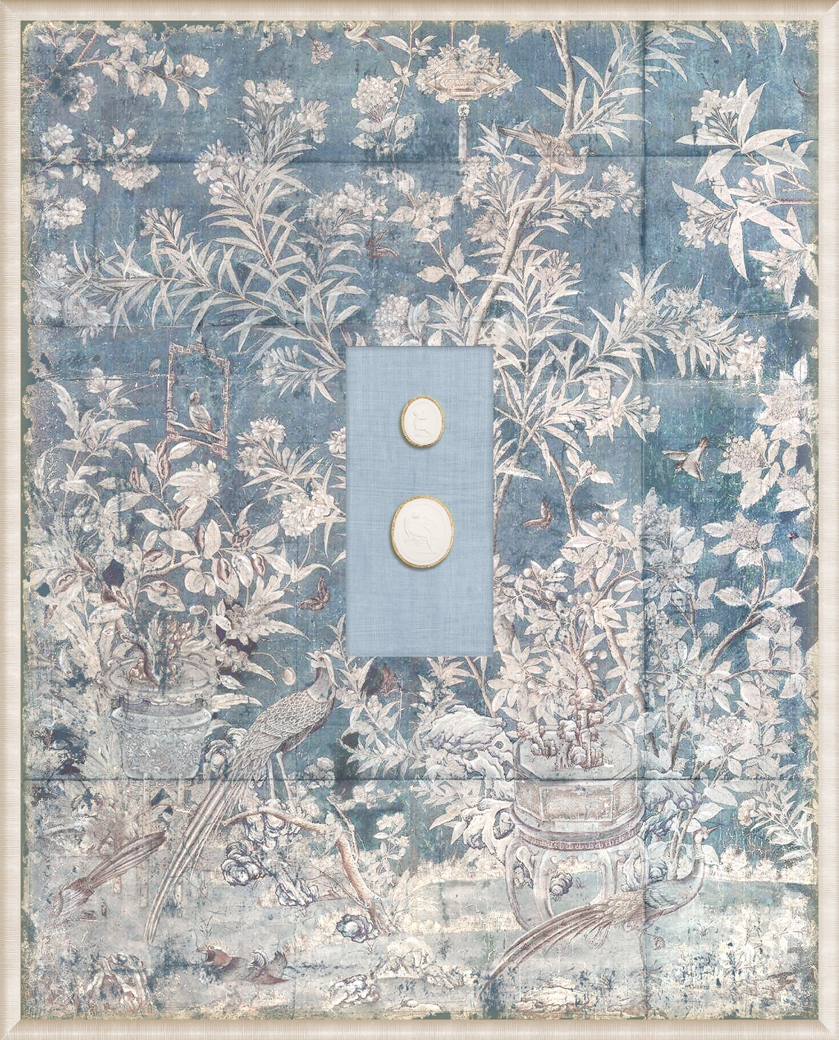 Grand Tour Intaglio – Powder Blue Chinoiserie, Form VII framed art print, 16.75 × 20.75 in