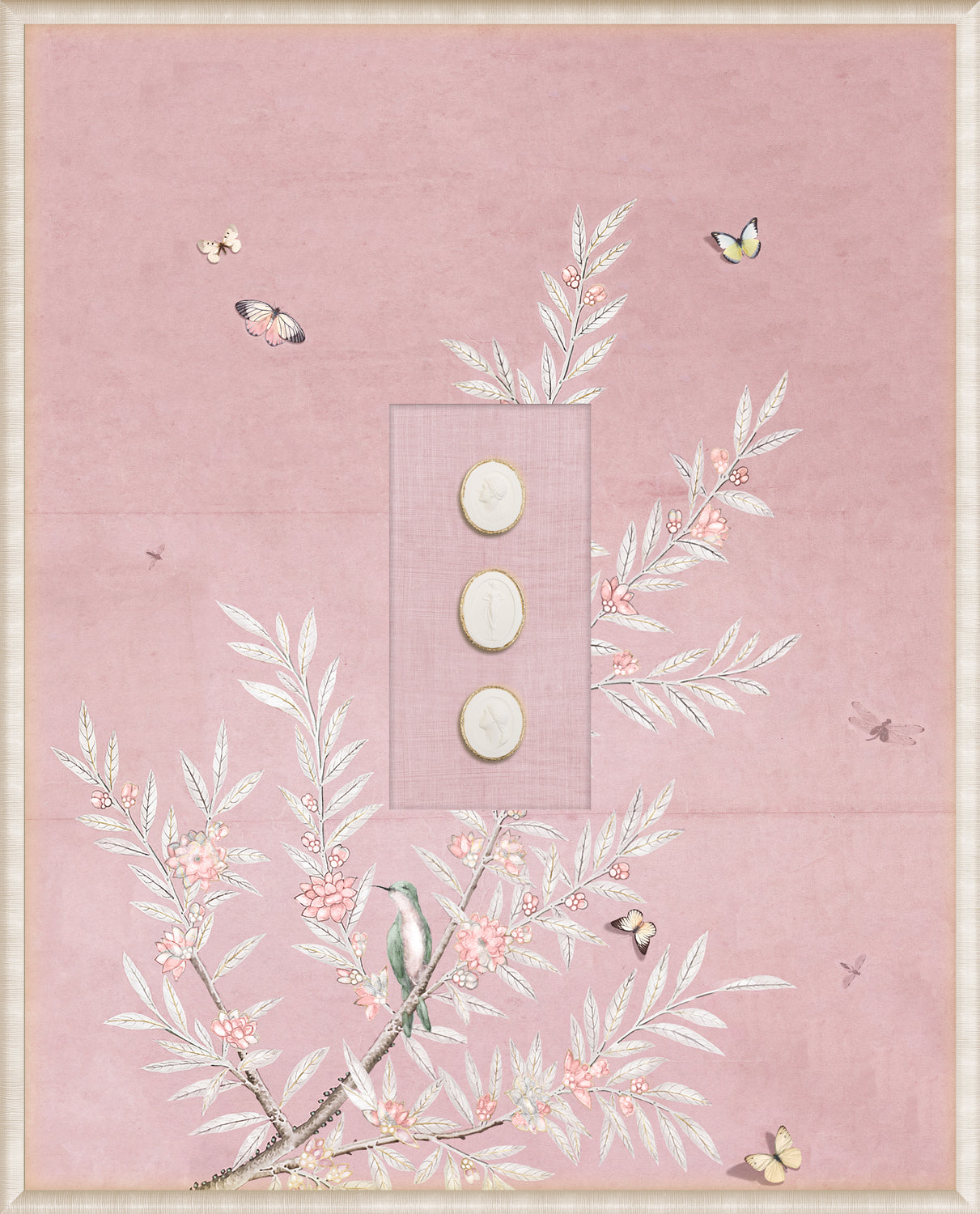Grand Tour Intaglio – Spring Time Chinoiserie in Blush II, Form VI framed art print, 16.75 × 20.75 in