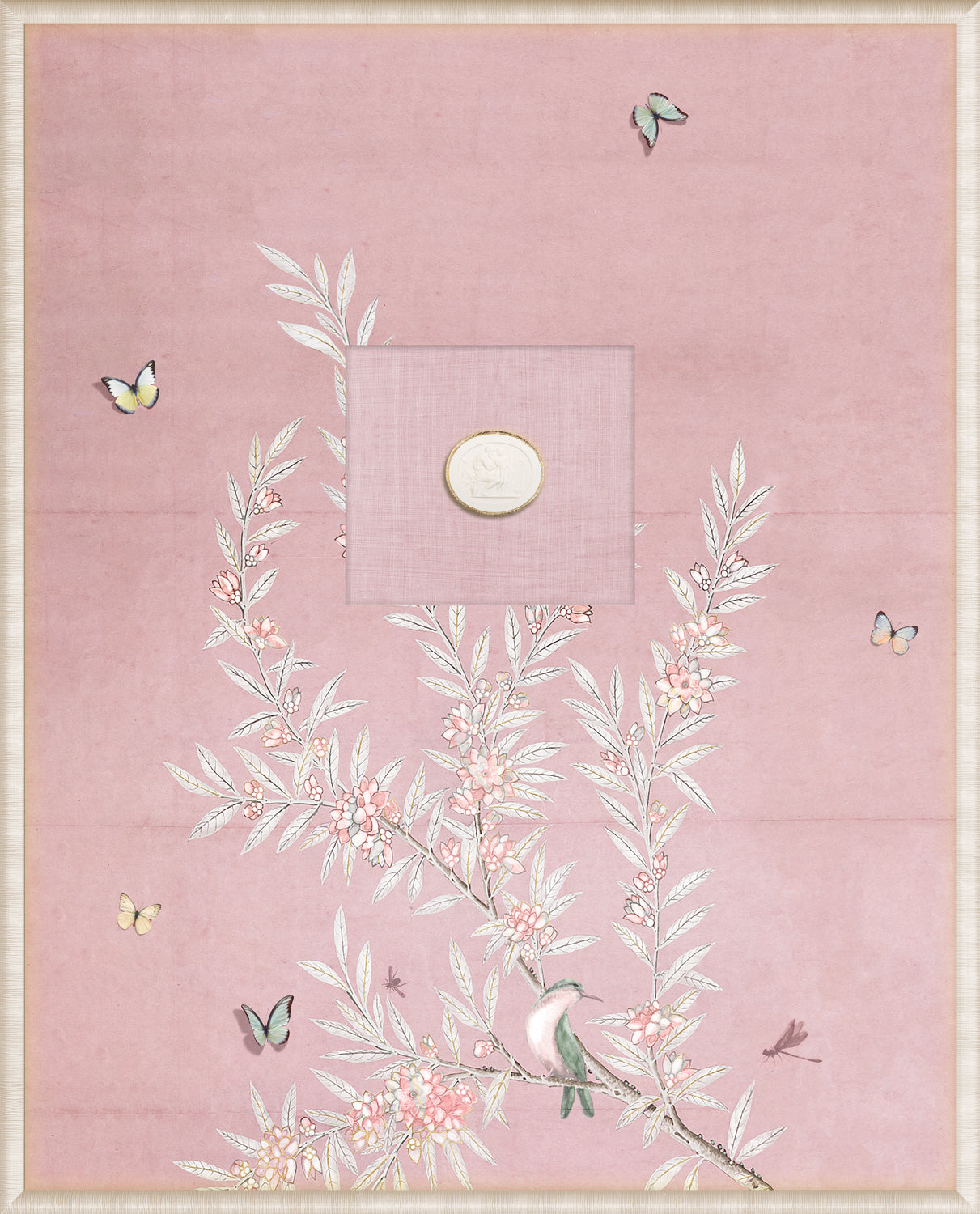 Grand Tour Intaglio – Spring Time Chinoiserie in Blush I, Form XI framed art print, 16.75 × 20.75 in