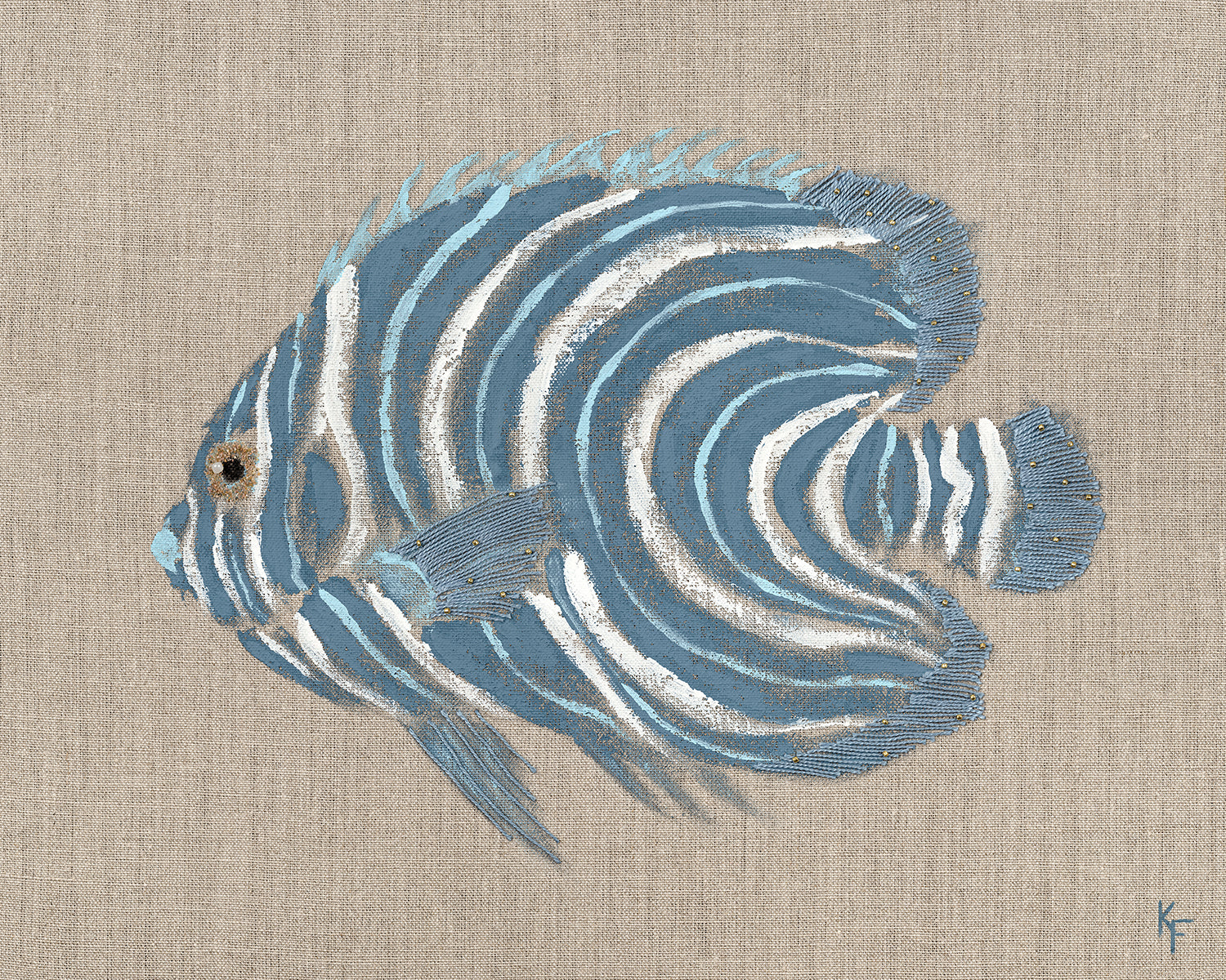 Poissons Tropicaux Sur Lin II — nature and landscape fine art print in pastel tones at Laurie Yapp Home