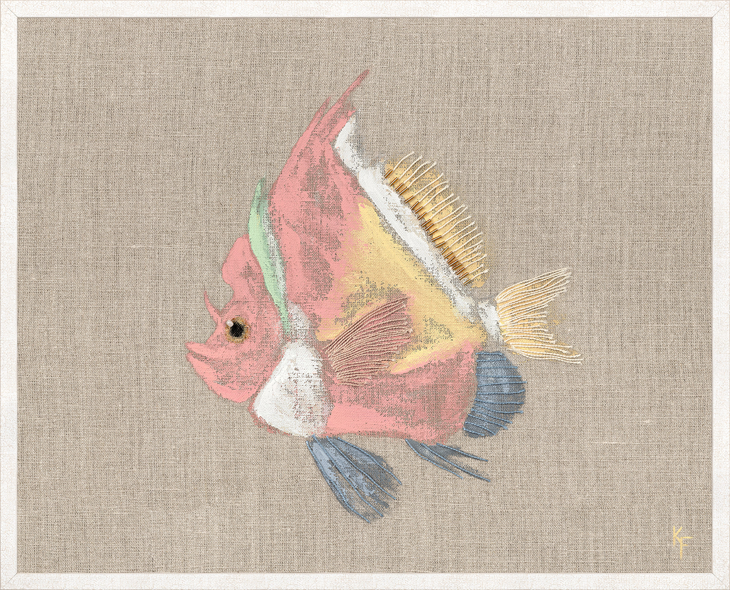 Poissons Tropicaux Sur Lin IV — nature and landscape fine art print shown from another angle