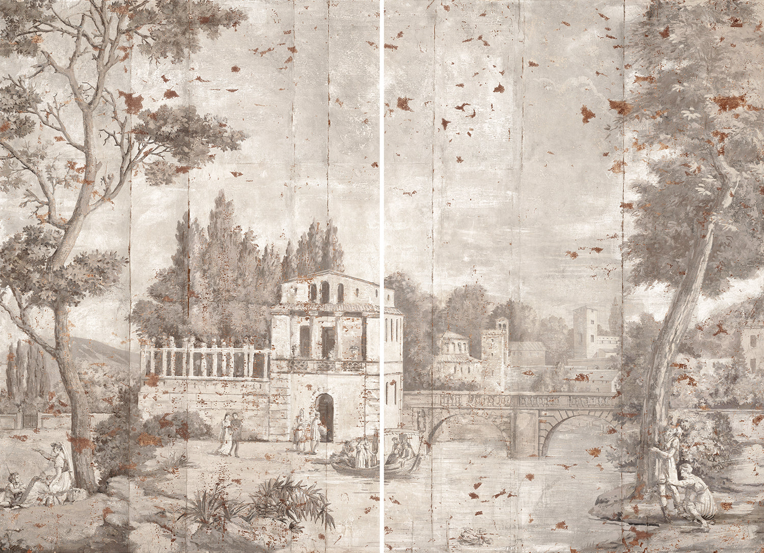 Italian Scenic C. 1852 – Diptych — architecture and travel fine art print in neutral tones at Laurie Yapp Home