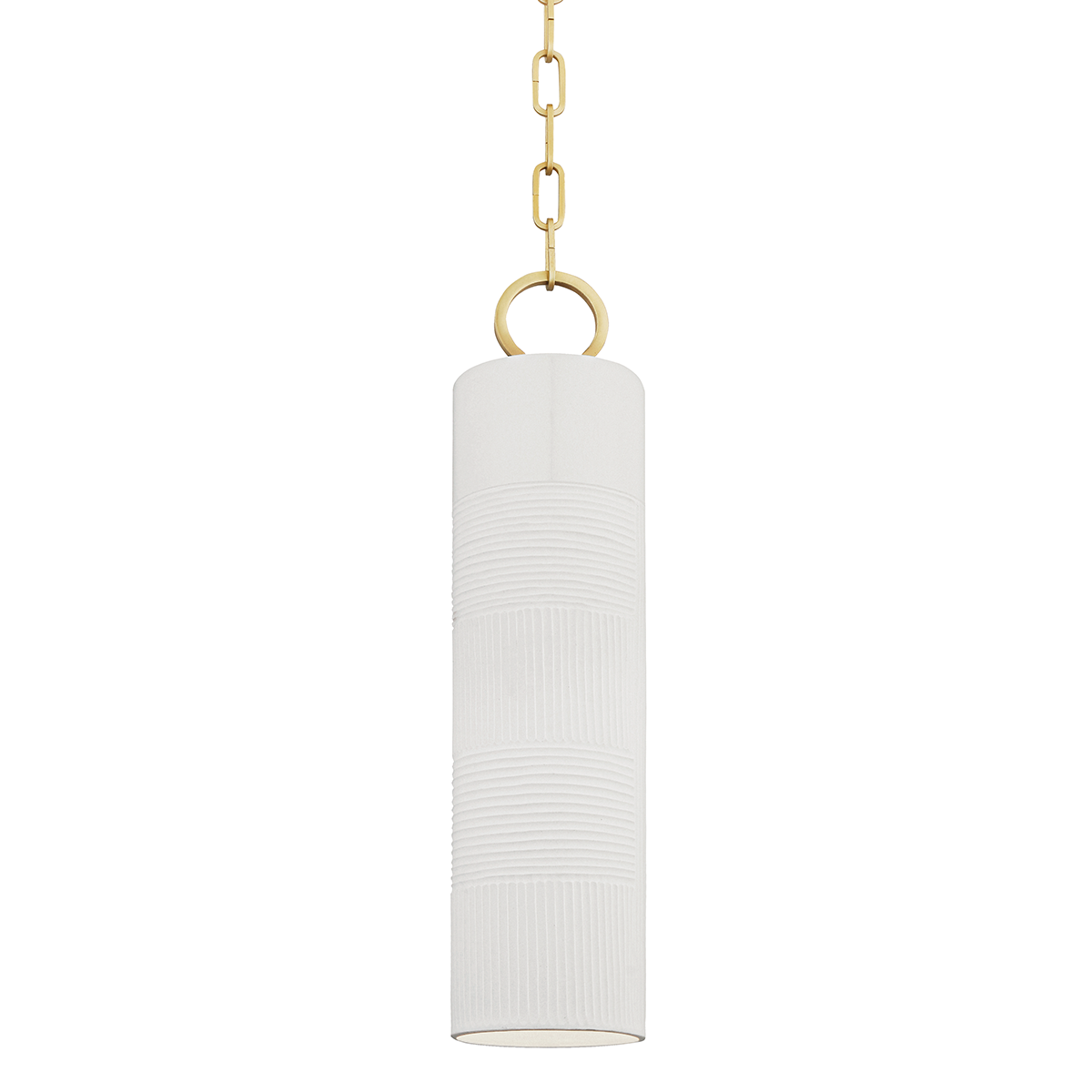 Brookville Pendant in aged brass shown from the front to reveal the shade shape and metal detail.