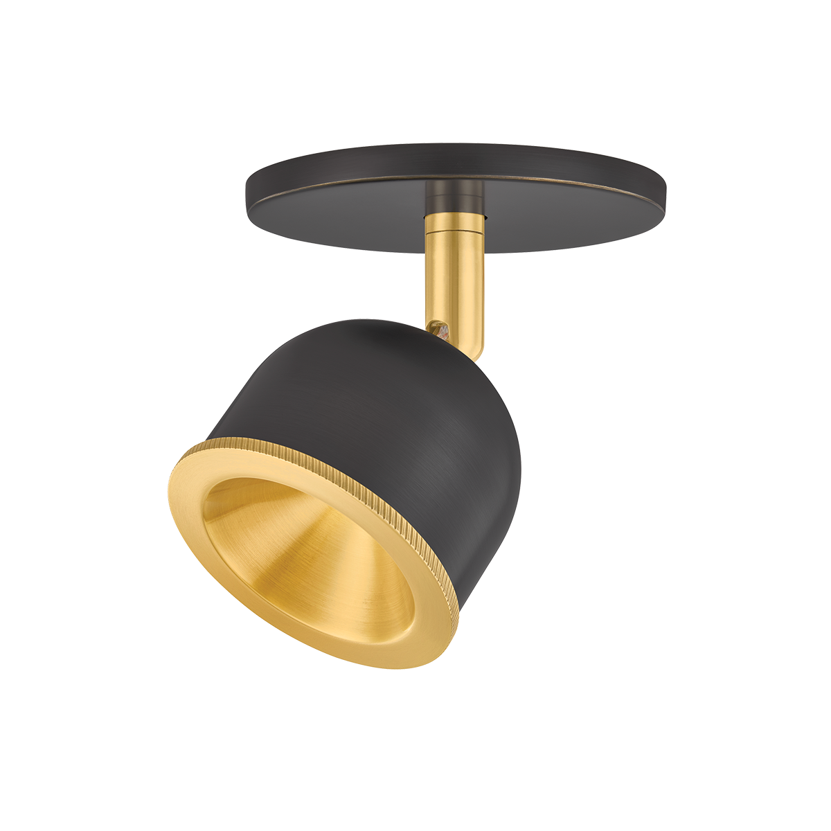 Tuthill Flush Mount in aged brass shown from a second angle to highlight the shade profile and mounting canopy.