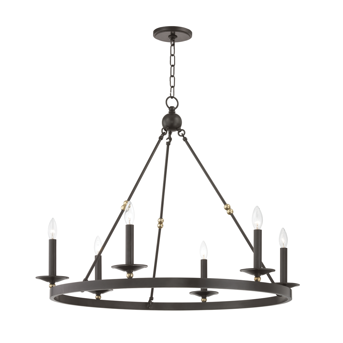 Allendale Chandelier 35.75" x 27.75" shown from a second angle to highlight the frame, arms, and shade detail.